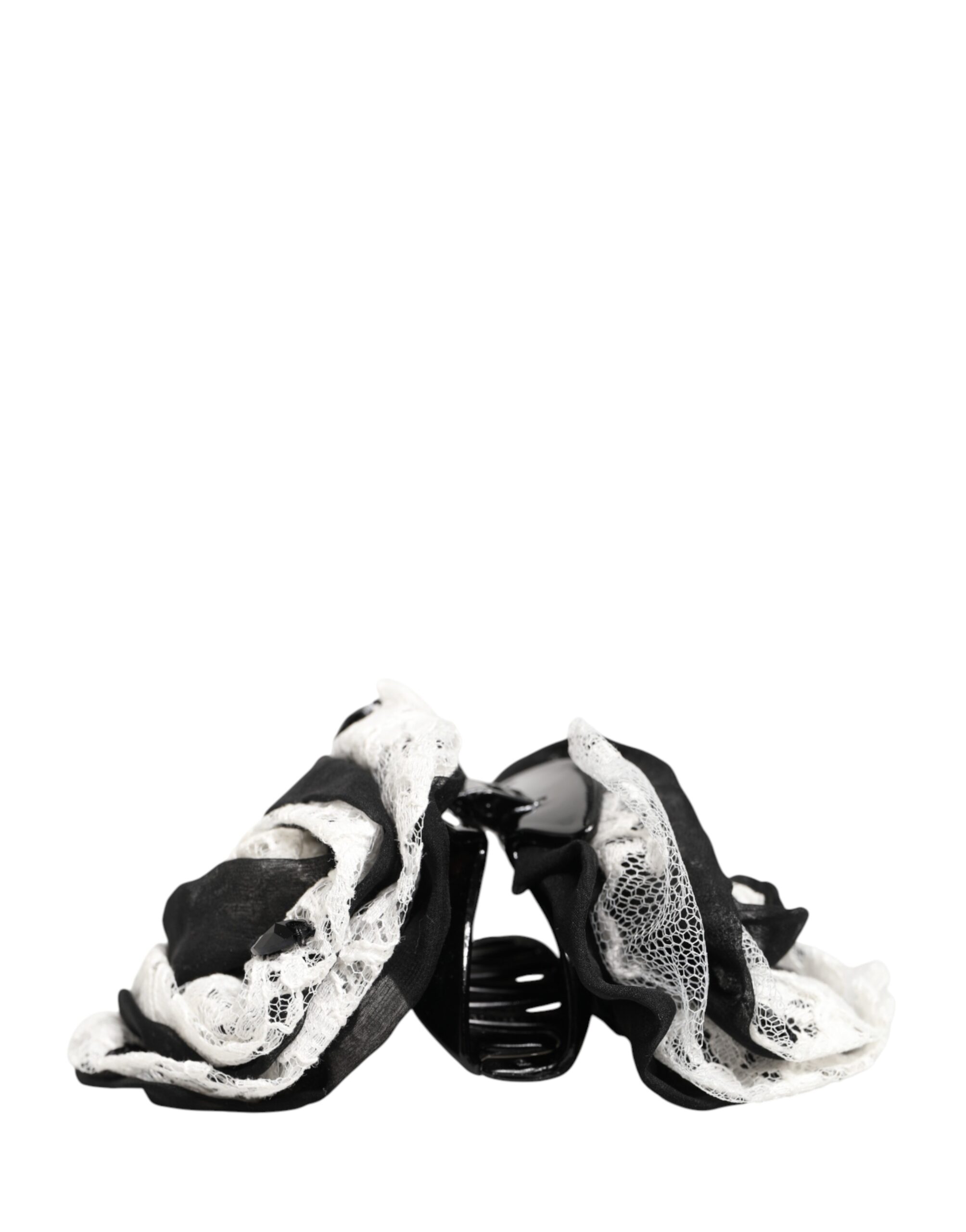Dolce & Gabbana Black White Silk Floral Lace Crystal Accessory Hair Claw - Image 4