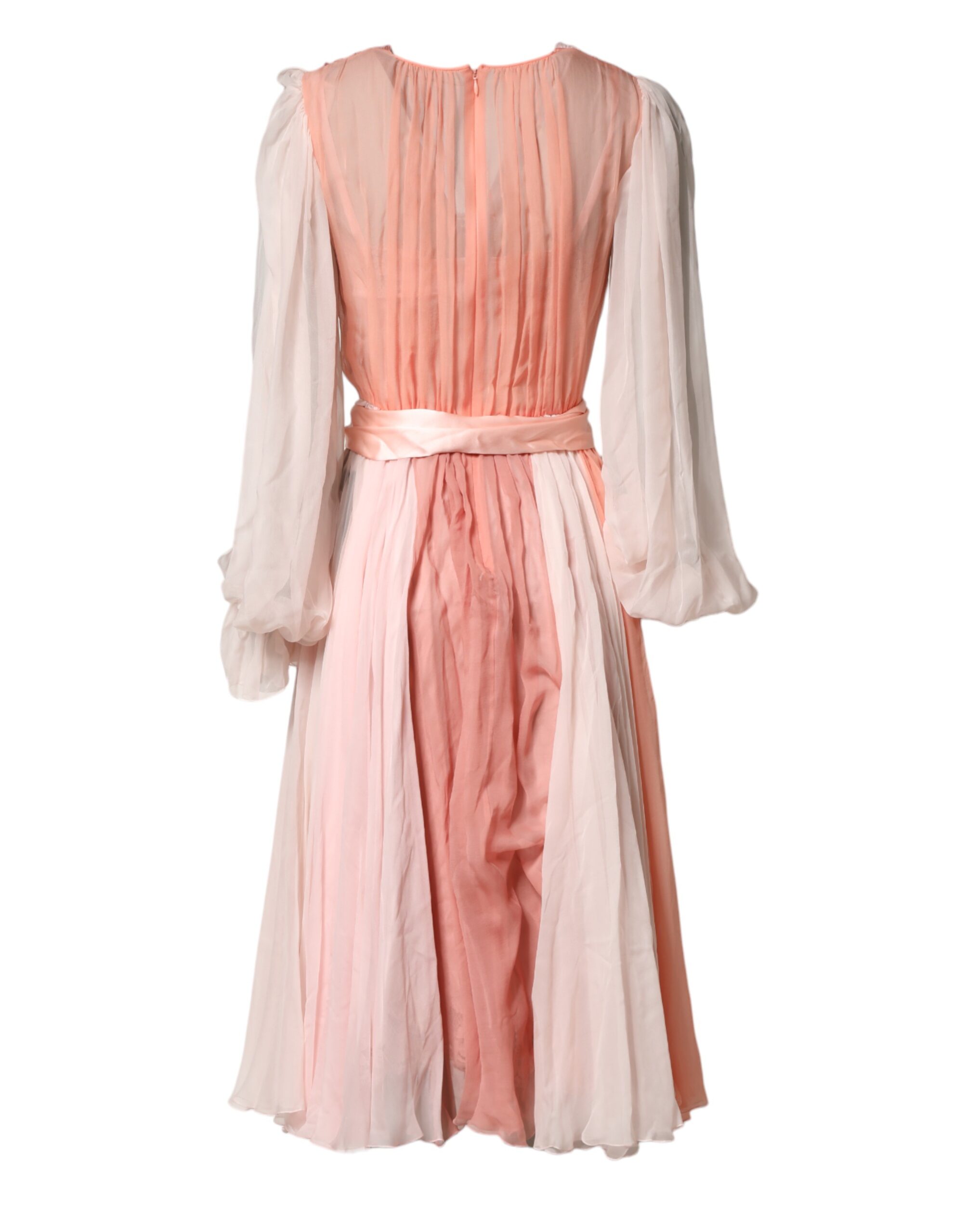 Dolce & Gabbana Pink Silk Tulle Long Sleeve V-neck Dress - Image 5