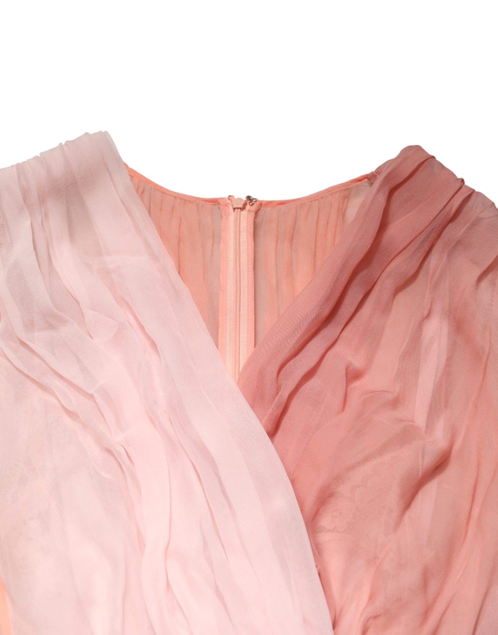 Dolce & Gabbana Pink Silk Tulle Long Sleeve V-neck Dress - Image 6