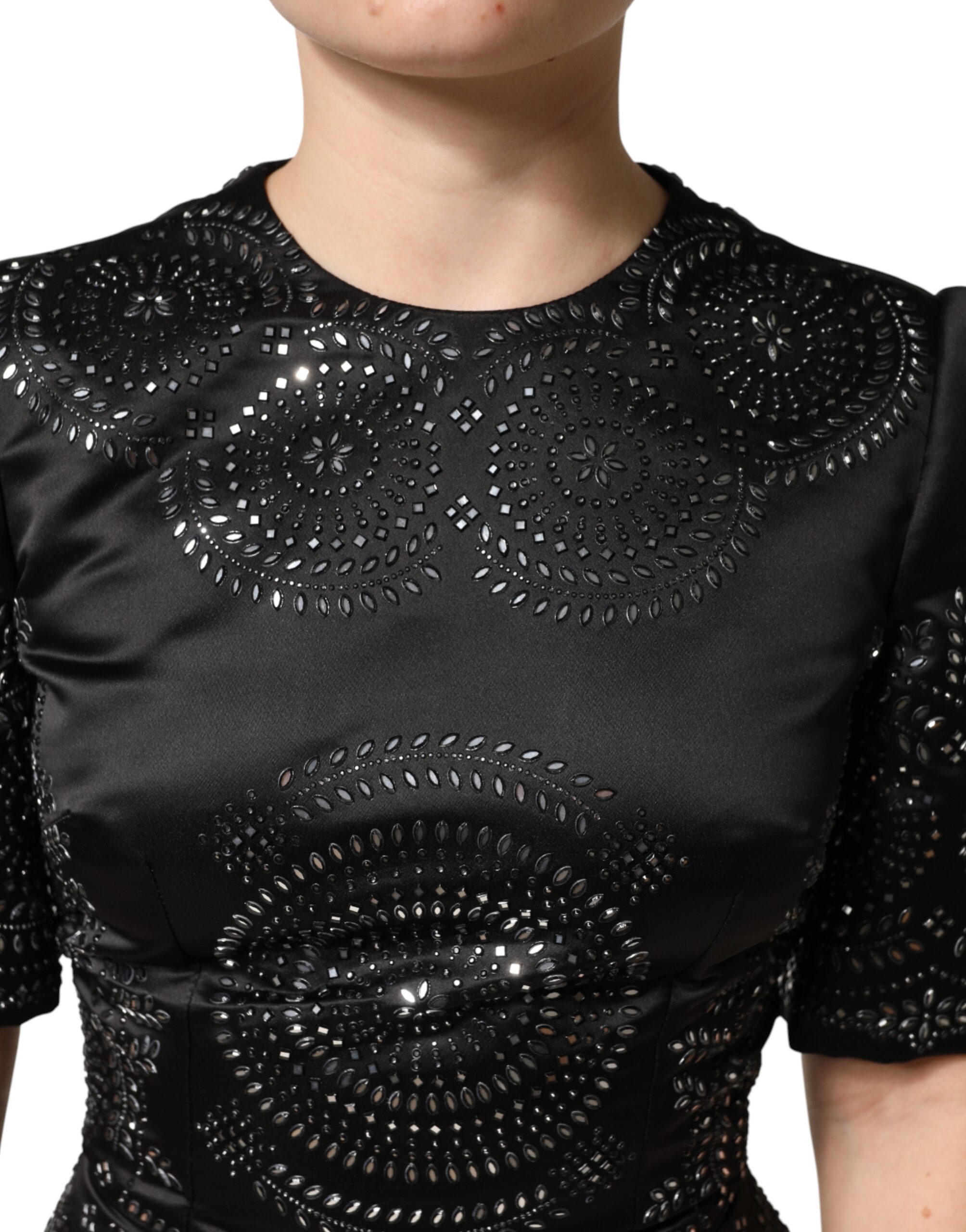 Dolce & Gabbana Black Embellished Short Sleeve Sheath Dress - Image 7
