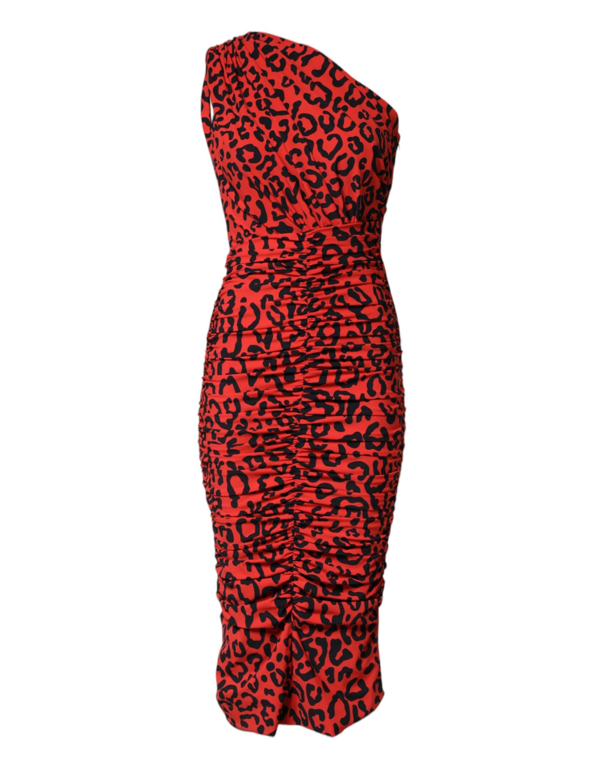 Dolce & Gabbana Red Leopard Print Nylon Sheath Midi Dress - Image 2