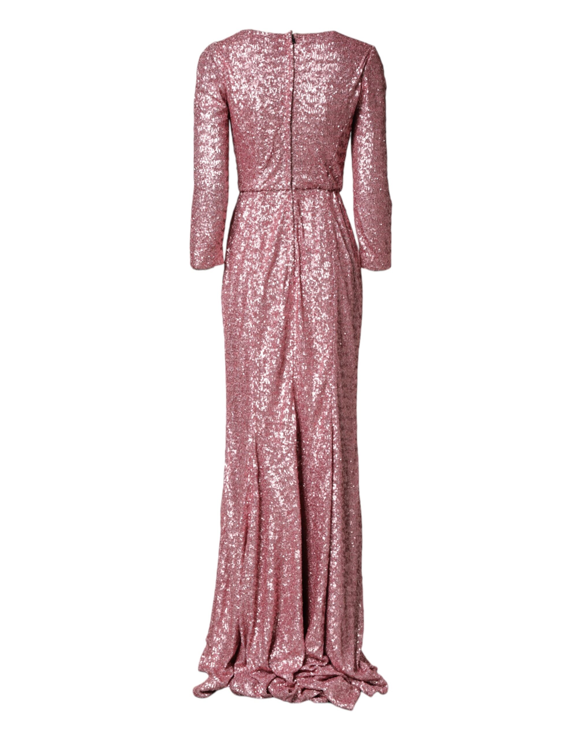 Dolce & Gabbana Pink Sequinned Mermaid Long Gown Dress - Image 5