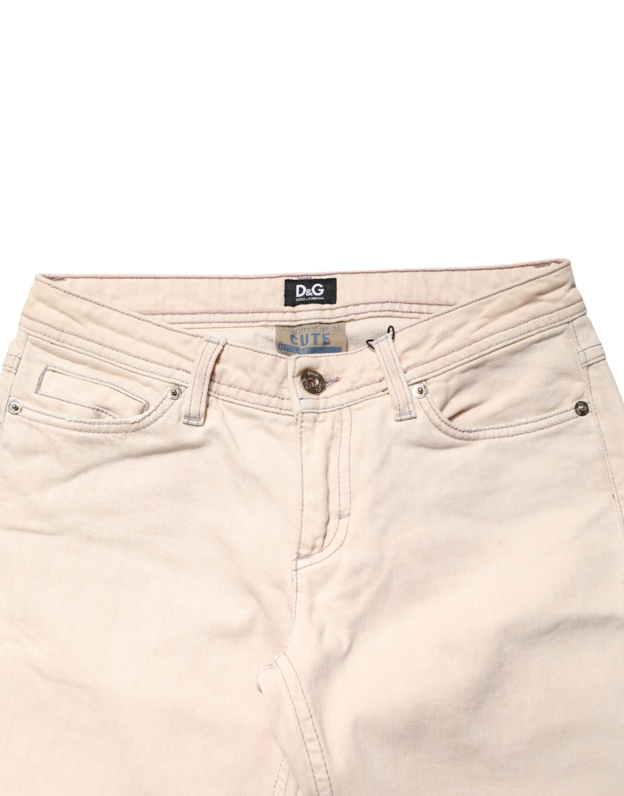 Dolce & Gabbana Beige Low Waist Cotton Slim Fit Denim Trousers Jeans - Image 4