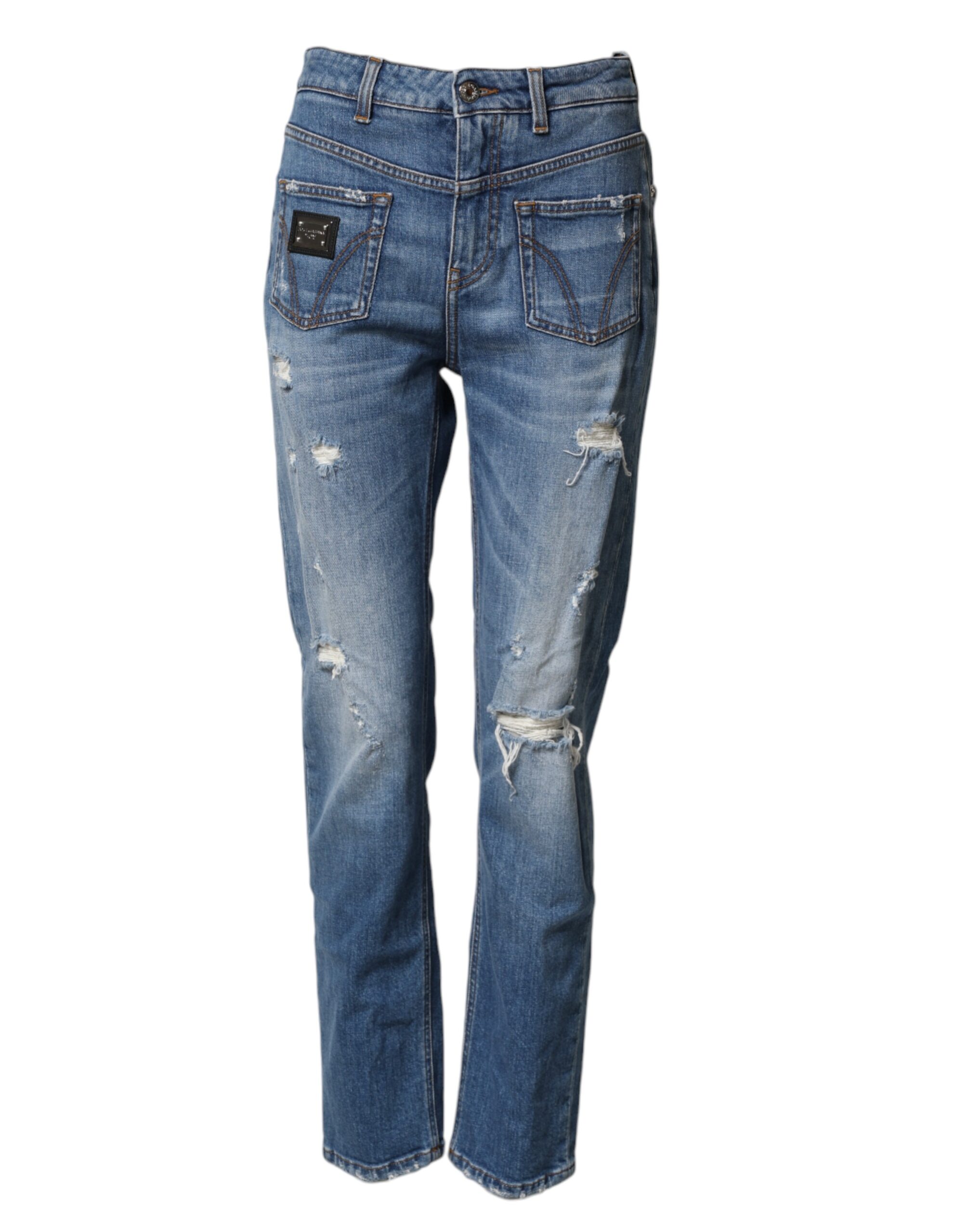 Dolce & Gabbana Blue Distressed Washed Cotton Denim Jeans - Image 2