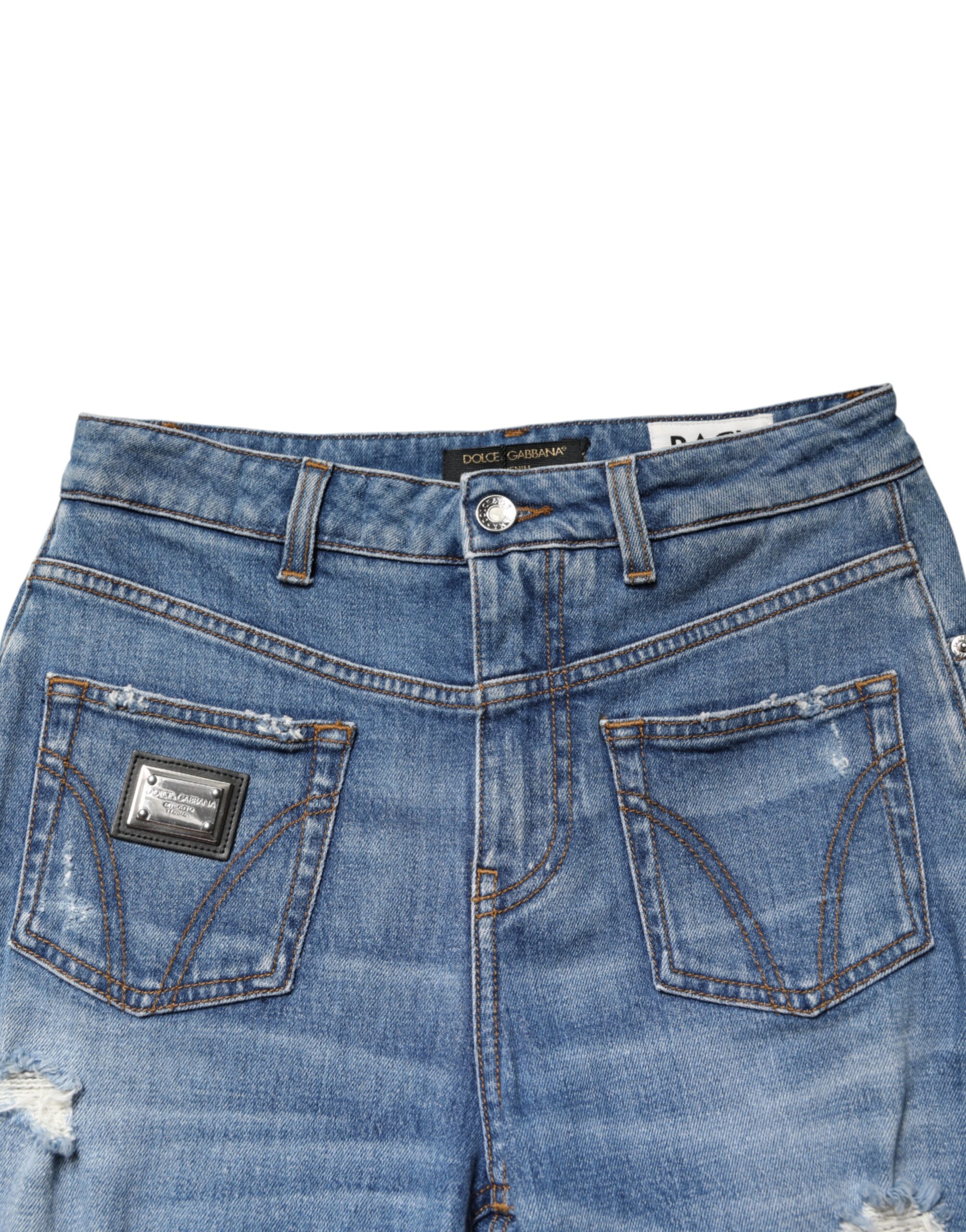 Dolce & Gabbana Blue Distressed Washed Cotton Denim Jeans - Image 4