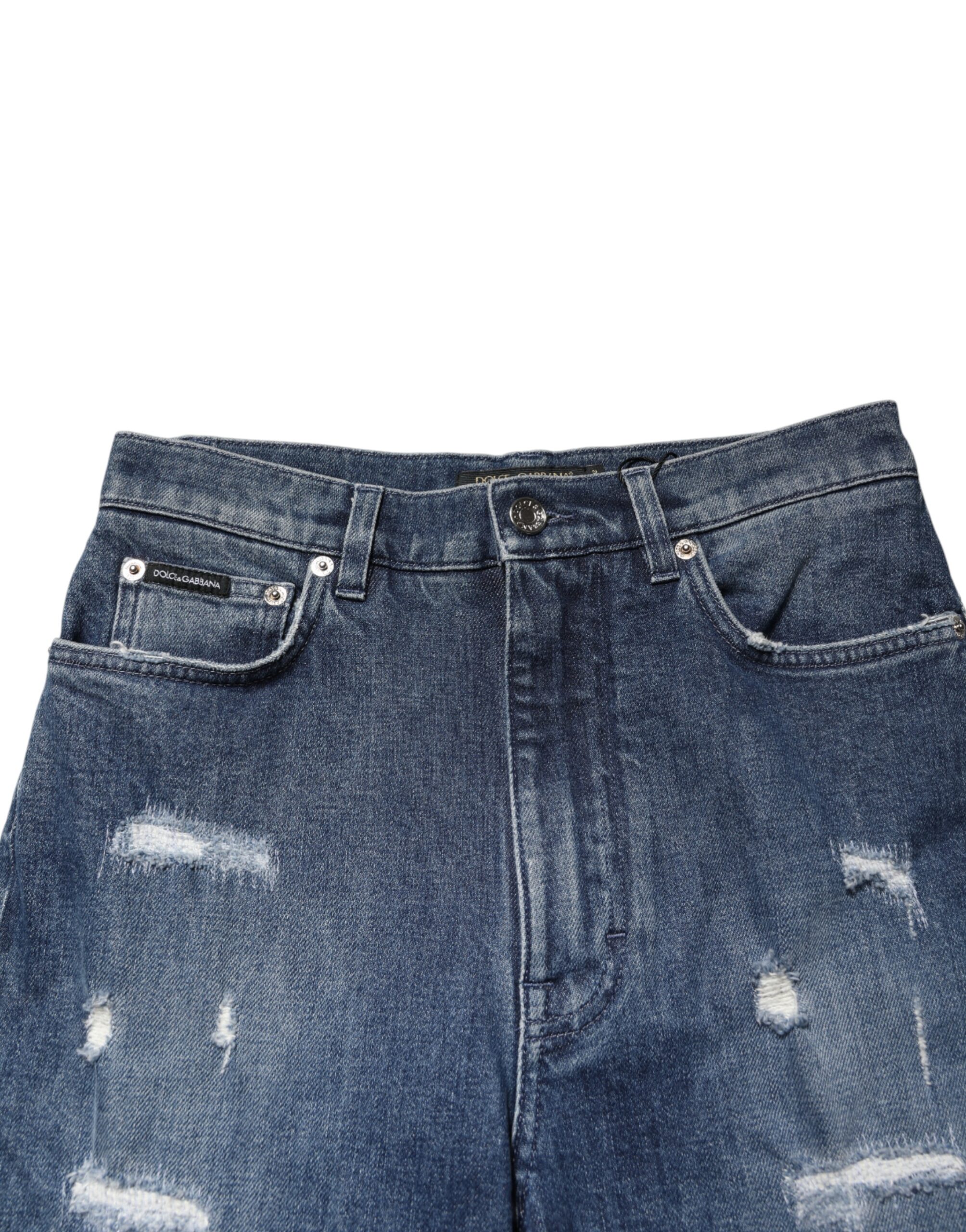 Dolce & Gabbana Blue Distressed Washed Logo GRACE Denim Jeans - Image 4