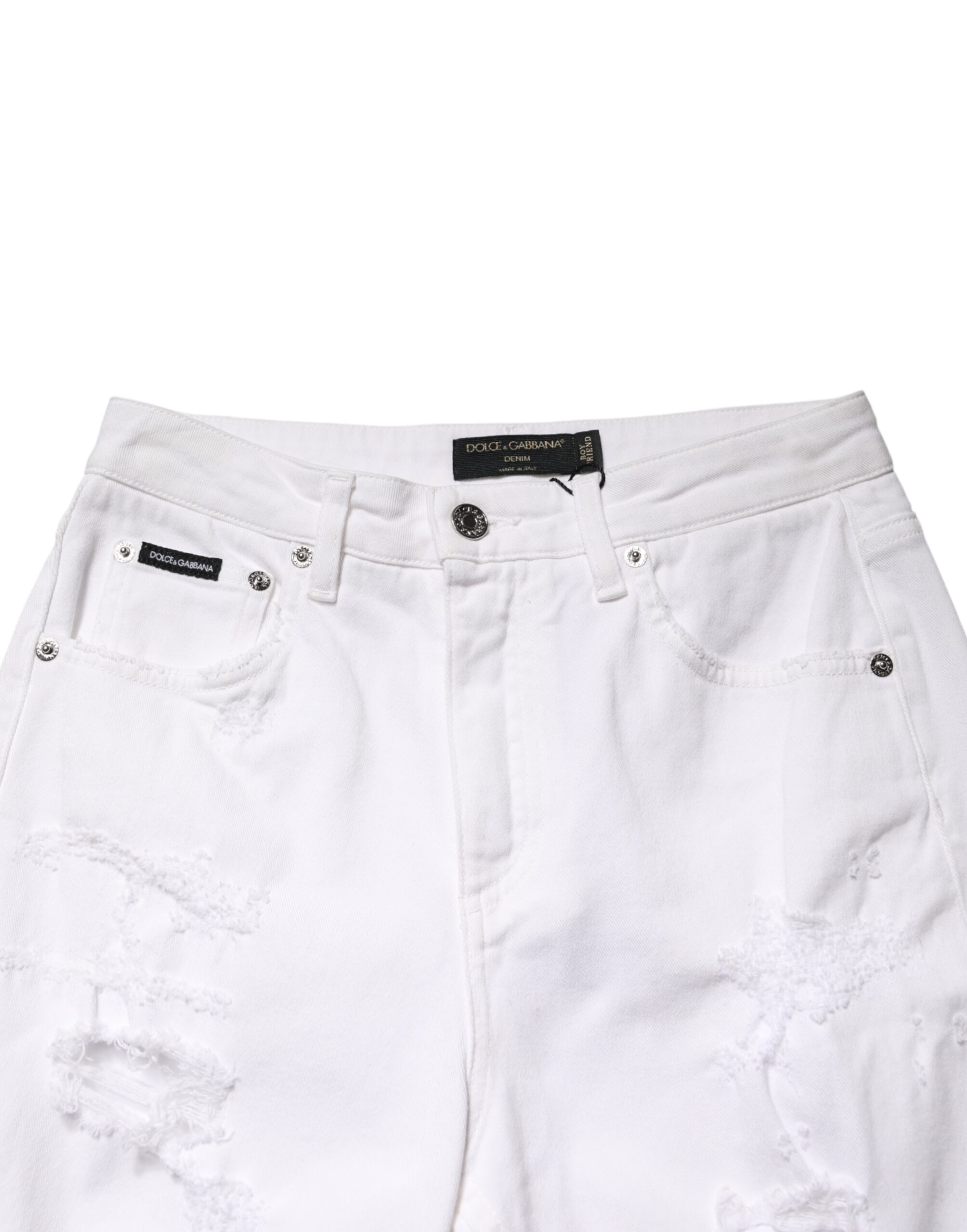 Dolce & Gabbana White Distressed Cotton BOYFRIEND Denim Jeans - Image 4