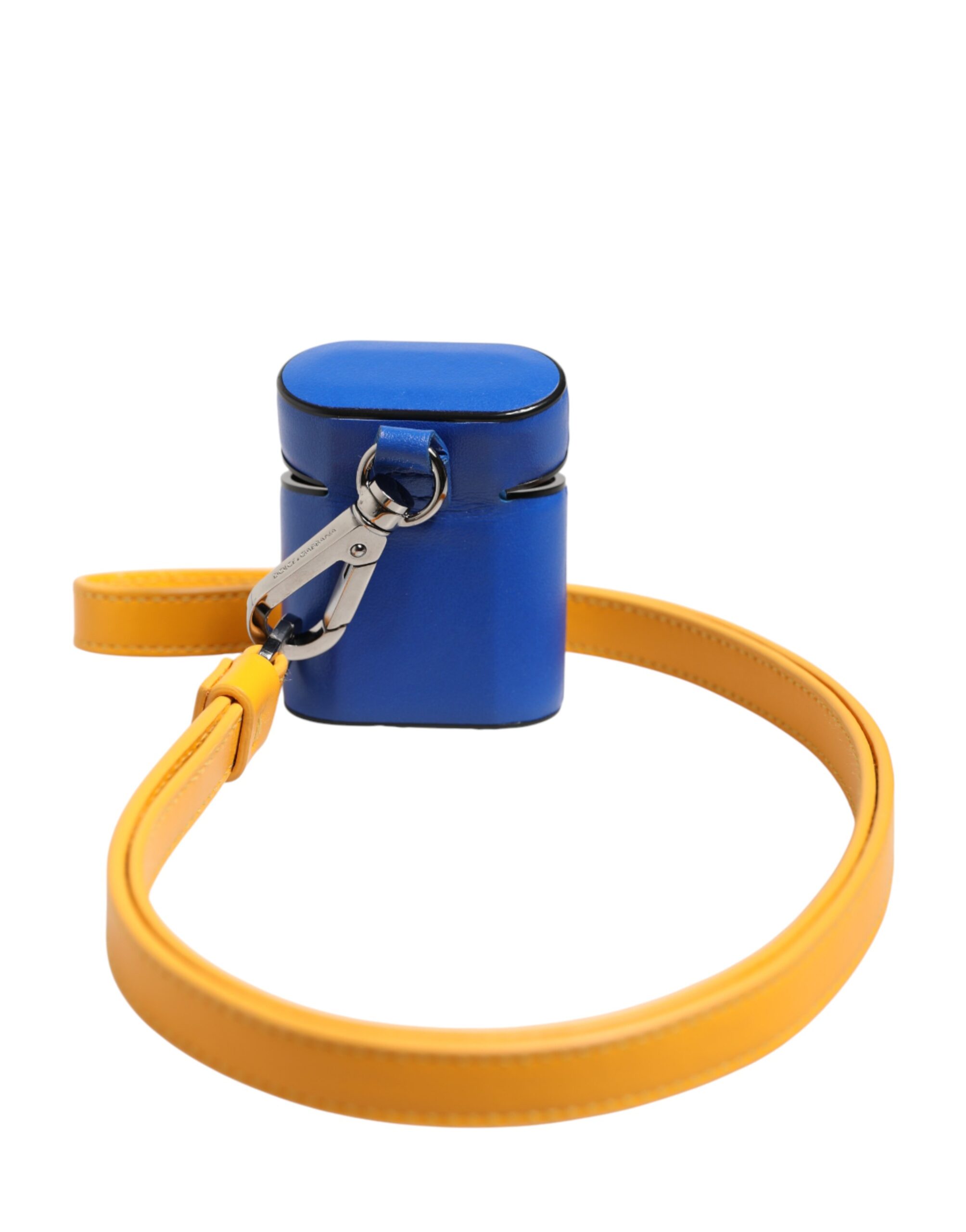 Dolce & Gabbana Blue Yellow Calfskin Leather Logo Strap Men Airpods Case - Image 4