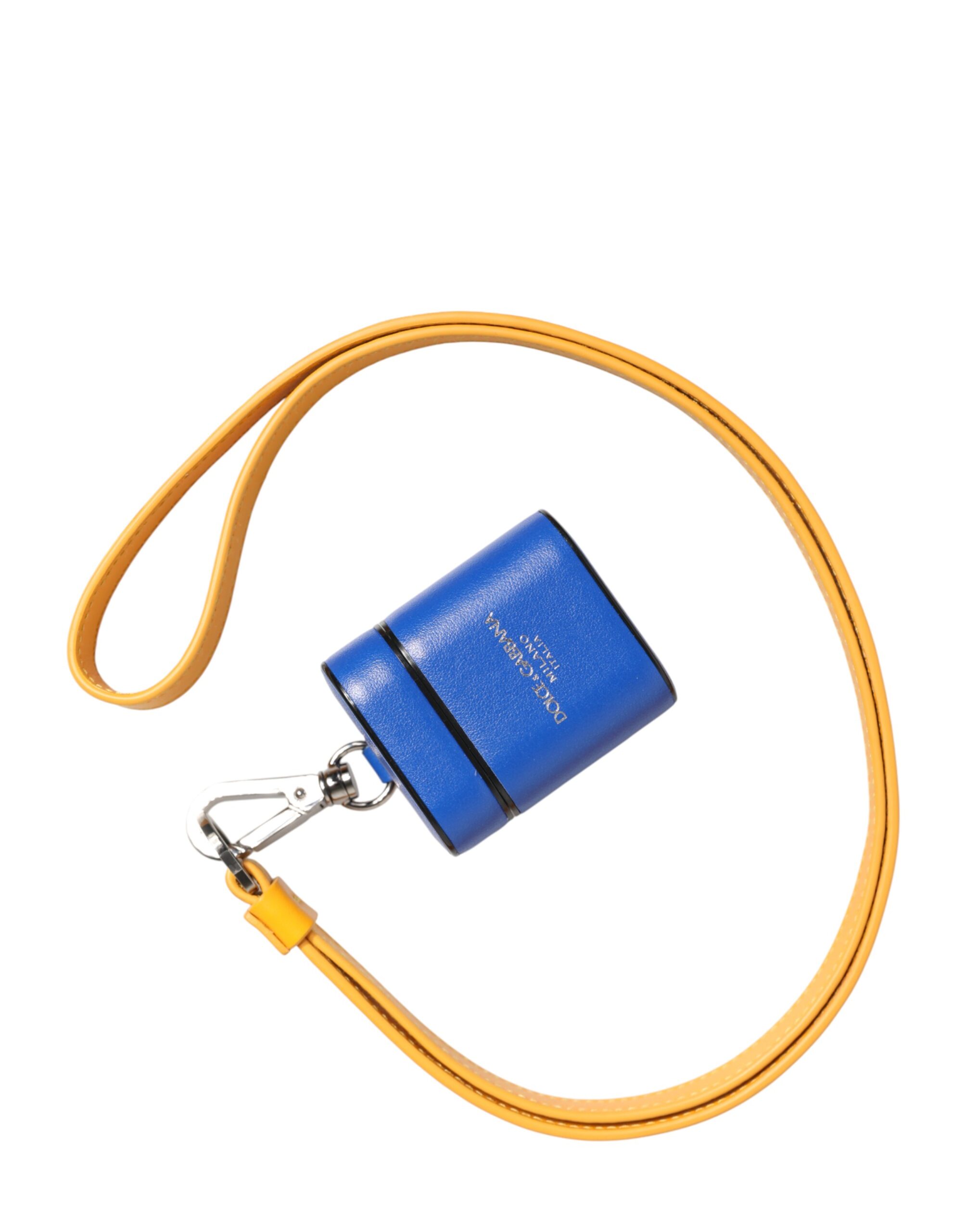 Dolce & Gabbana Blue Yellow Calfskin Leather Logo Strap Men Airpods Case - Image 5