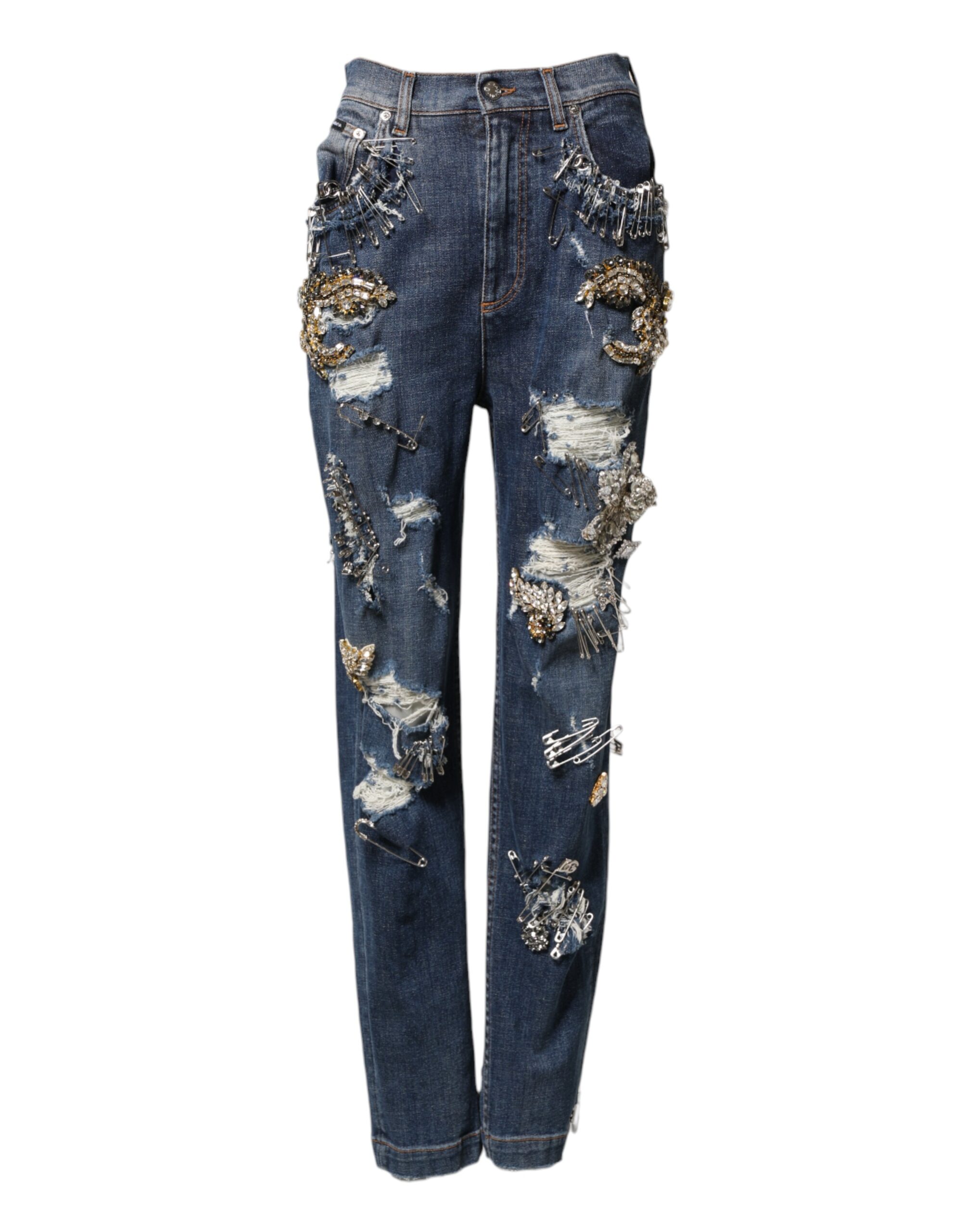 Dolce & Gabbana Blue Cotton Rhinestone Embellish Denim Jeans - Image 2