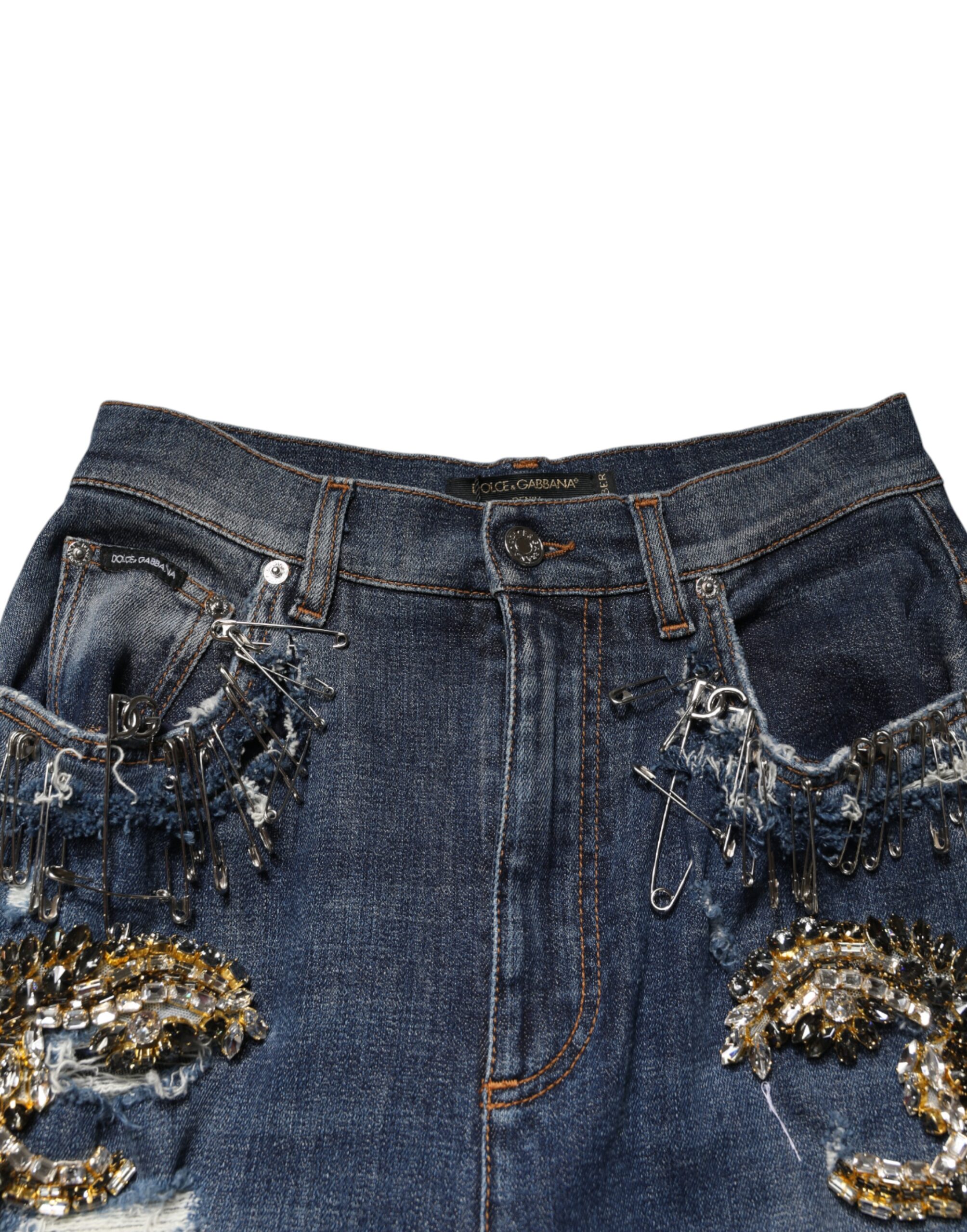 Dolce & Gabbana Blue Cotton Rhinestone Embellish Denim Jeans - Image 4