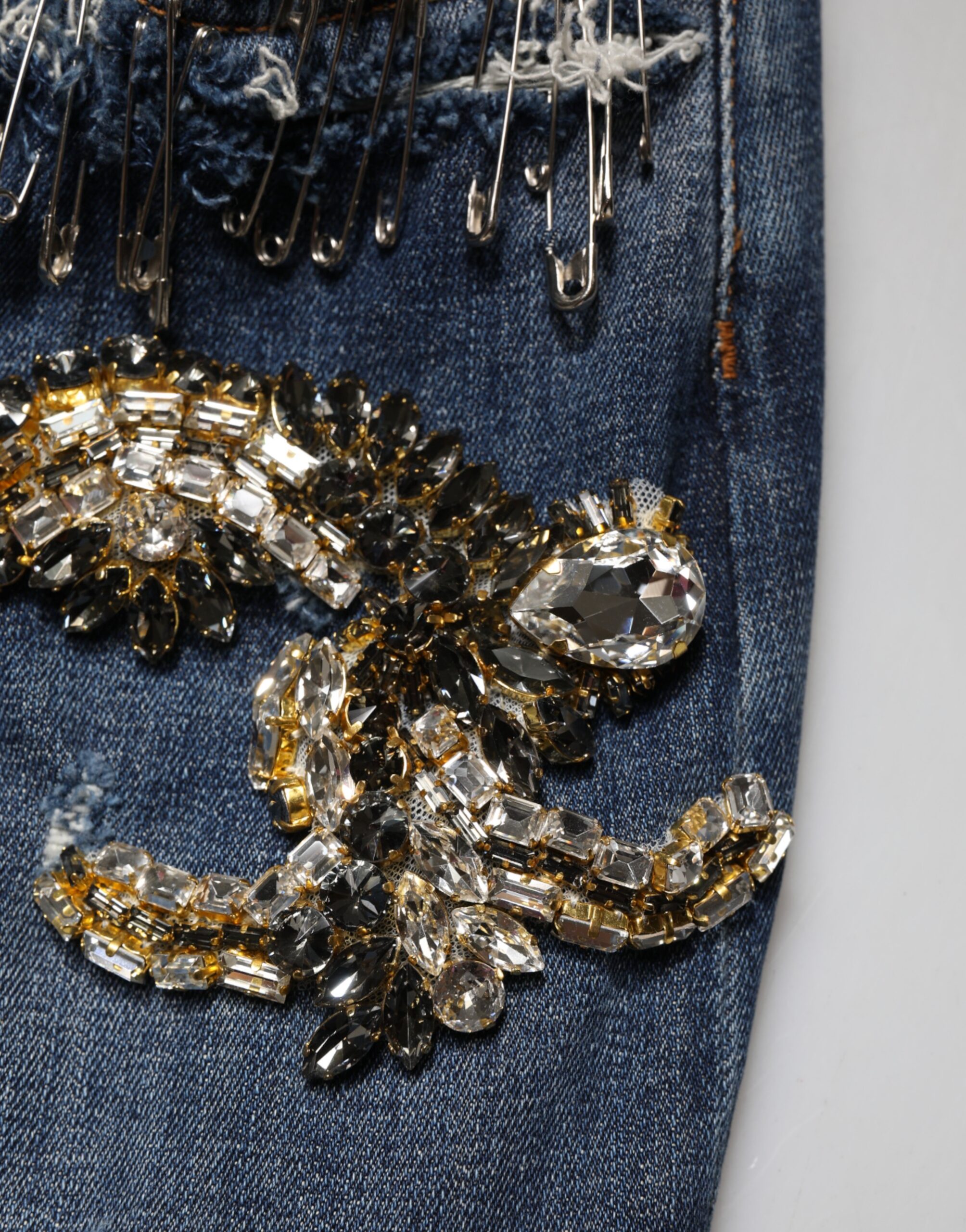 Dolce & Gabbana Blue Cotton Rhinestone Embellish Denim Jeans - Image 5