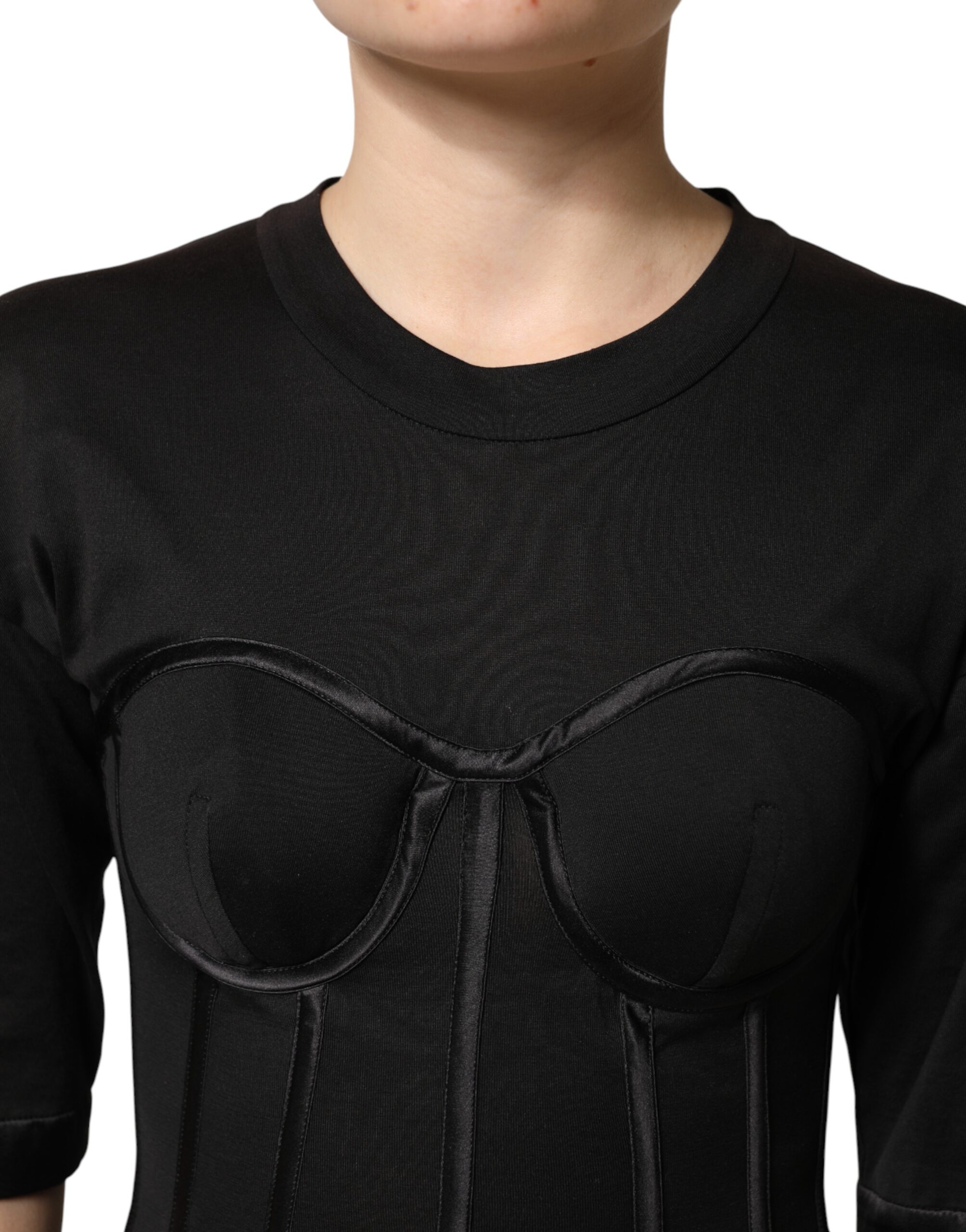 Dolce & Gabbana Black Cotton Bustier Corset Short Sleeves T-shirt - Image 6