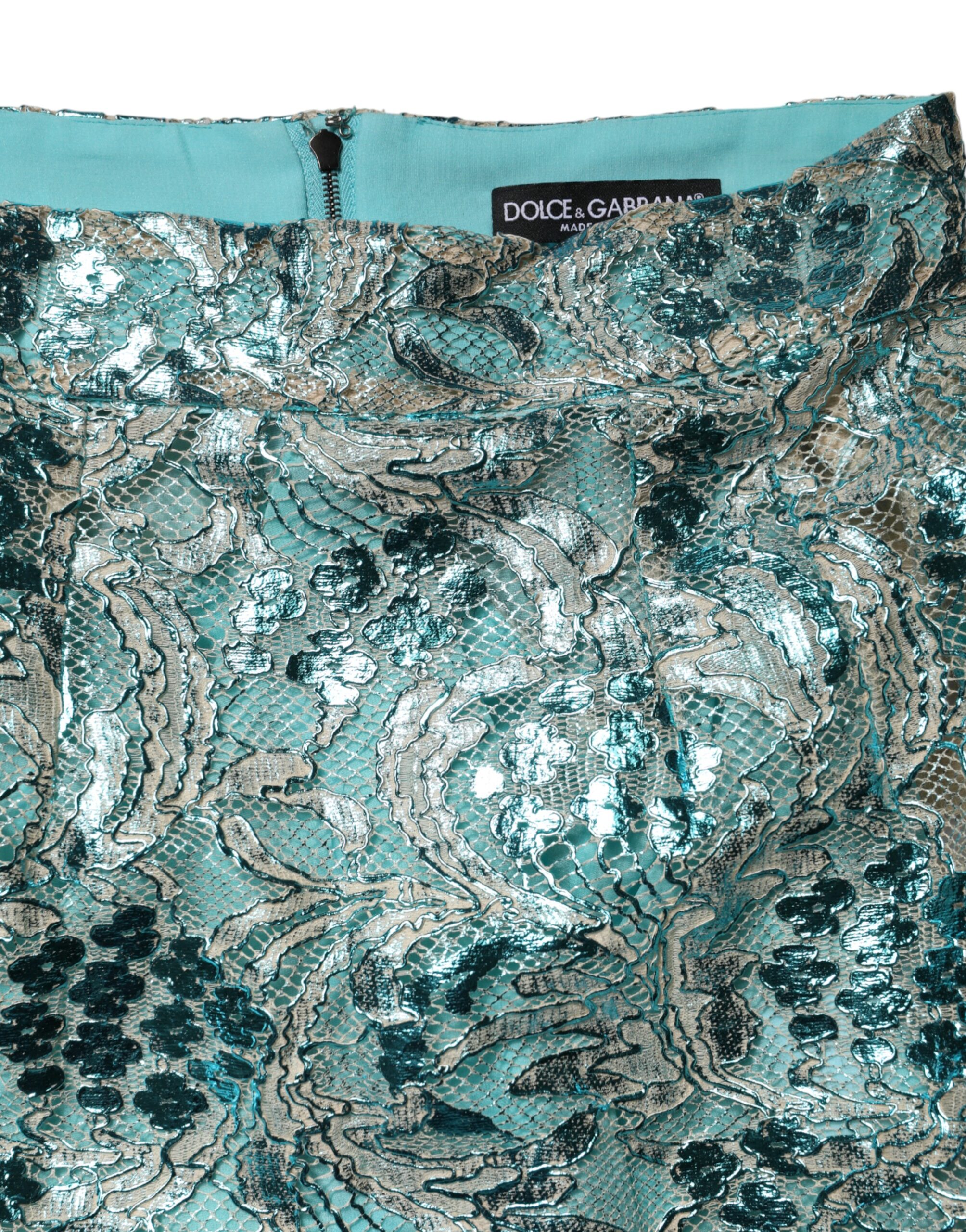 Dolce & Gabbana Blue Floral Brocade High Waist Mini Skirt - Image 6