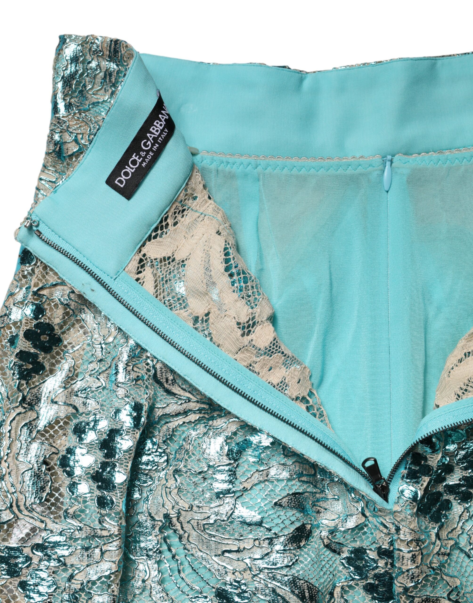 Dolce & Gabbana Blue Floral Brocade High Waist Mini Skirt - Image 8