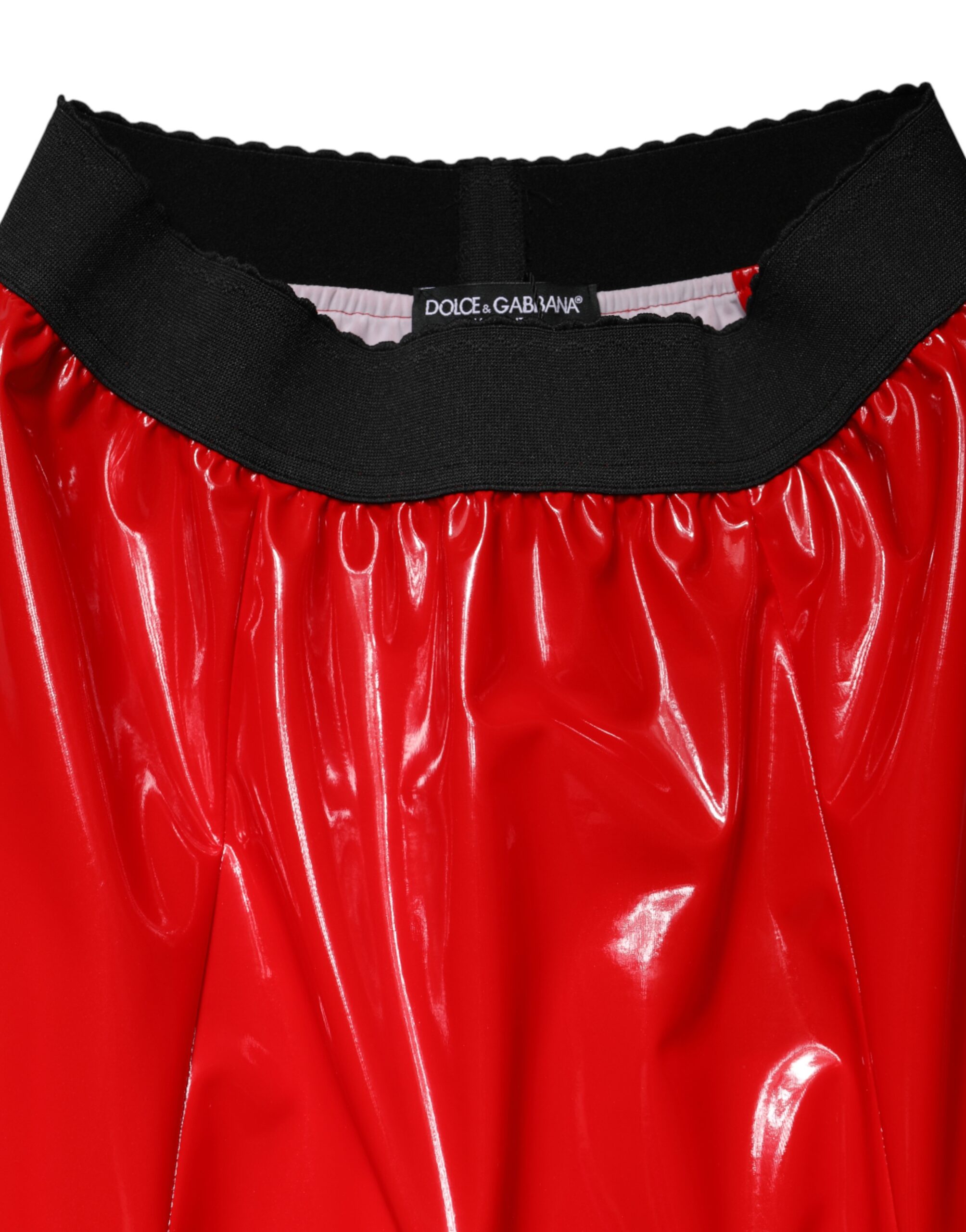 Dolce & Gabbana Glossy Red Polyester High Waist Midi Skirt - Image 6