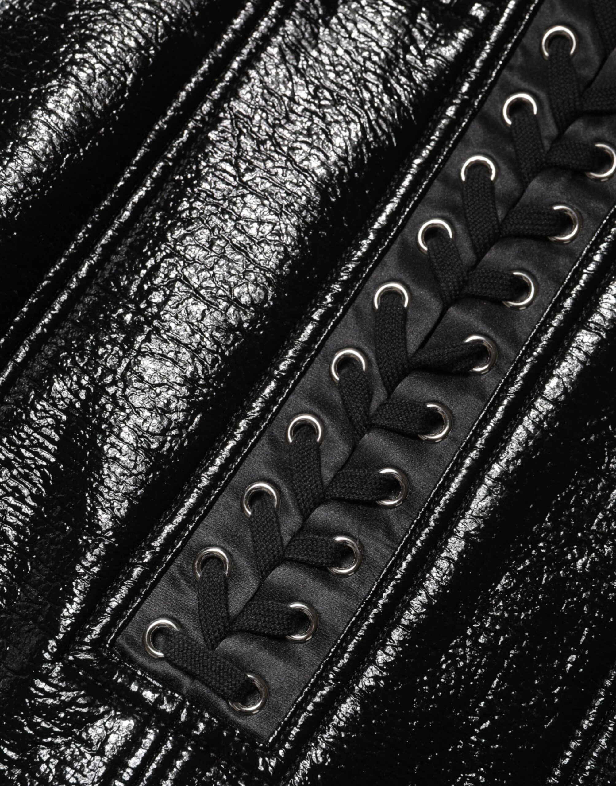 Dolce & Gabbana Black Nylon Eyelet Detail Coated Mini Skirt - Image 7