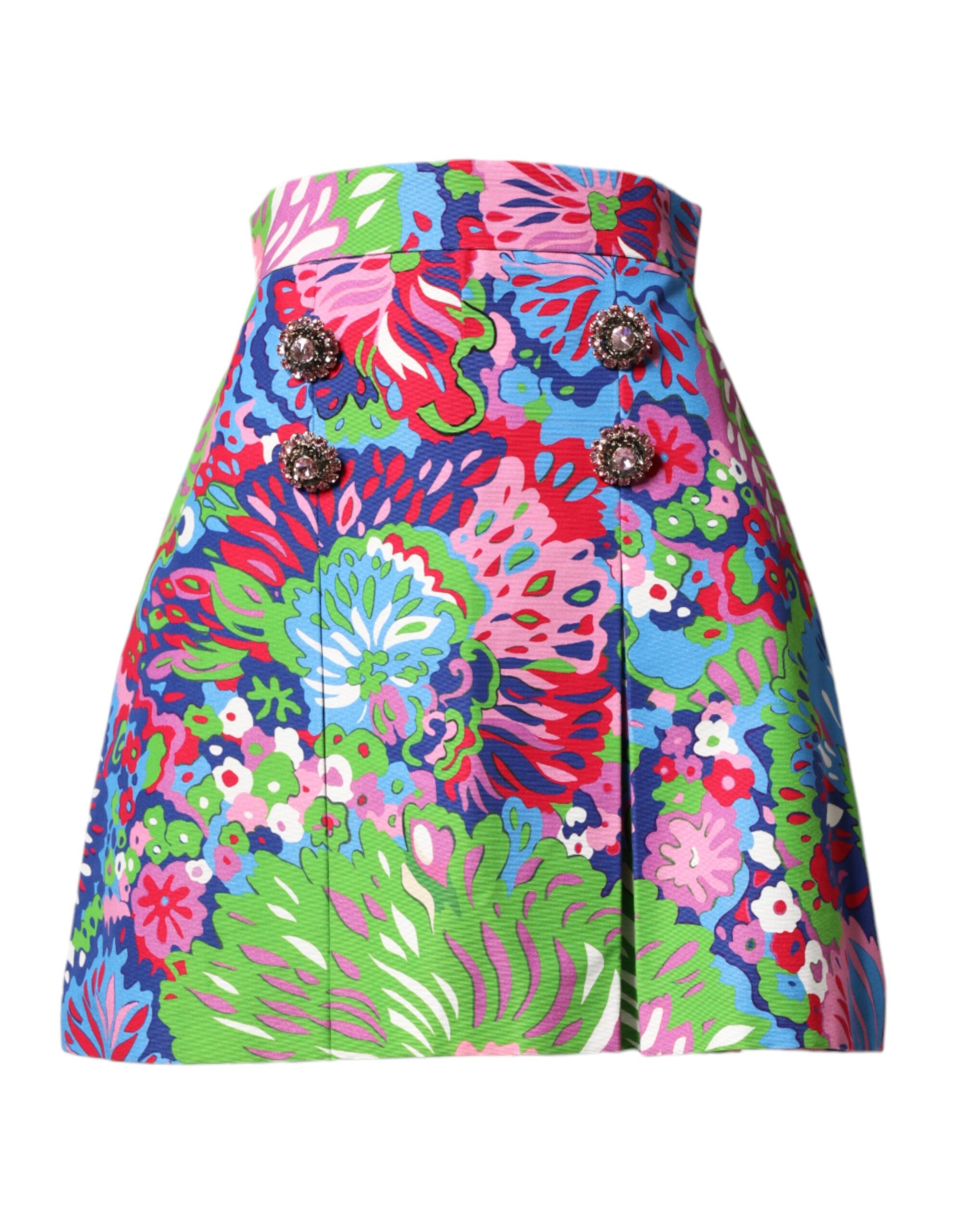 Dolce & Gabbana Multicolor Floral Buttoned High Waist Mini Shorts - Image 2