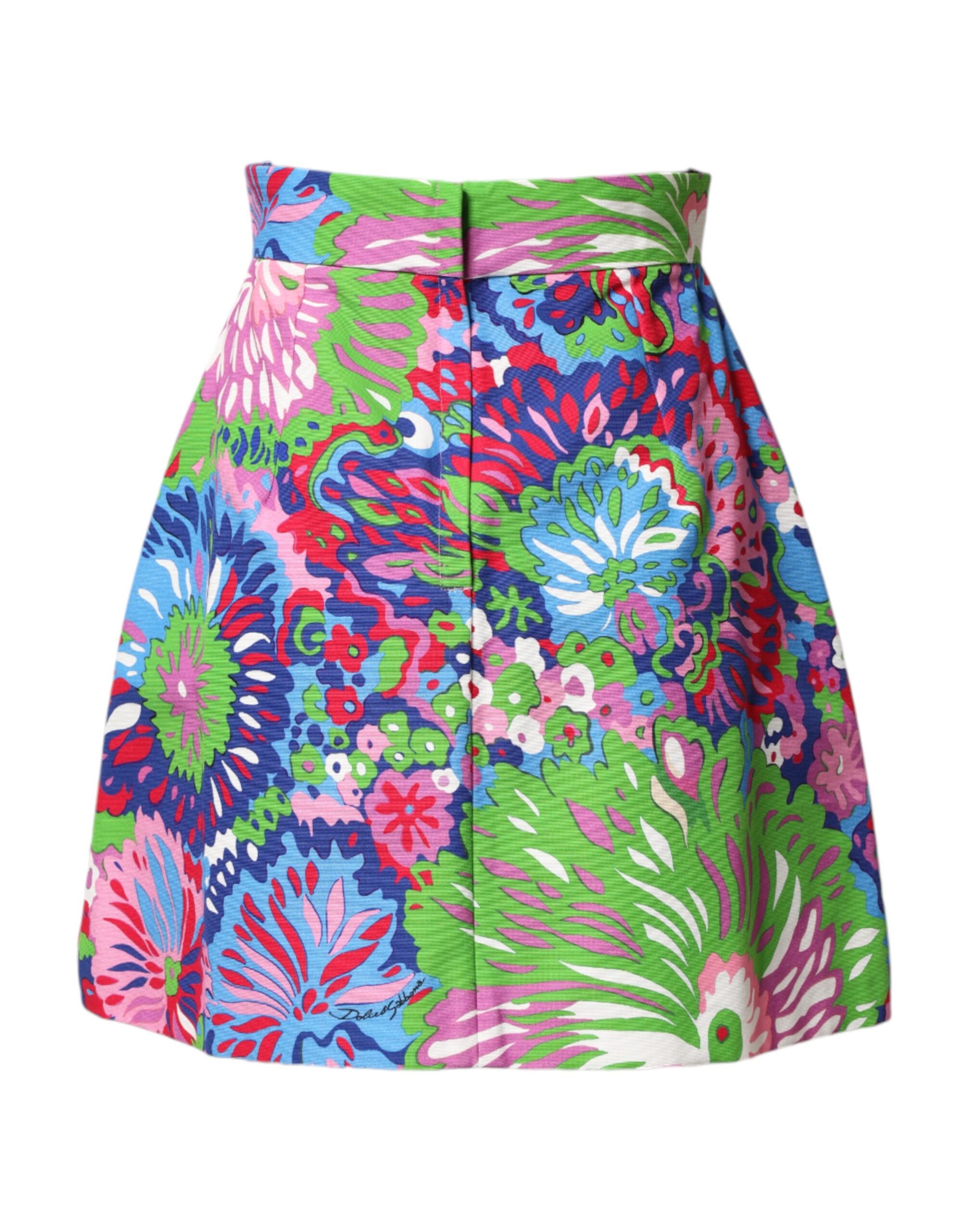 Dolce & Gabbana Multicolor Floral Buttoned High Waist Mini Shorts - Image 3