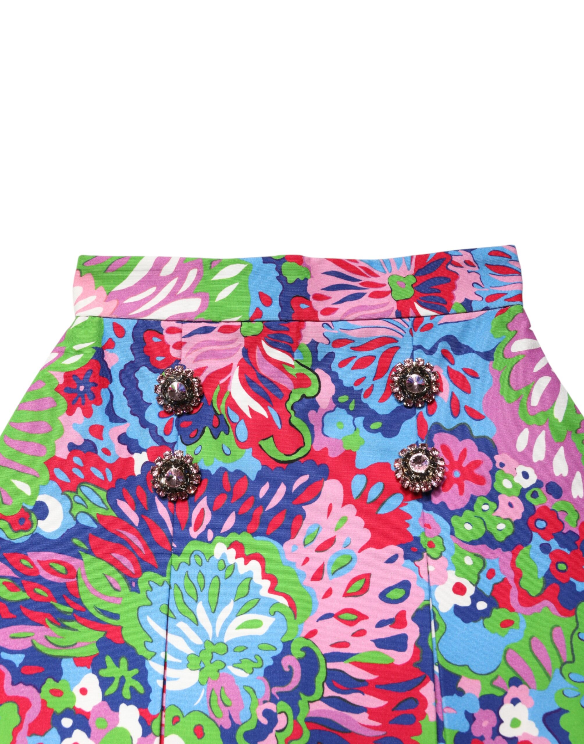 Dolce & Gabbana Multicolor Floral Buttoned High Waist Mini Shorts - Image 4