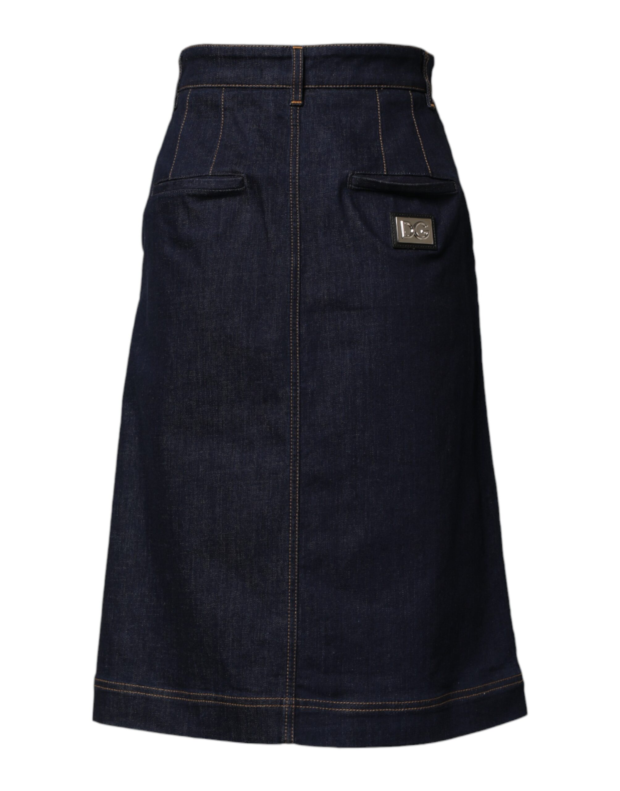 Dolce & Gabbana Dark Blue Cotton A-line Denim Midi Skirt - Image 3