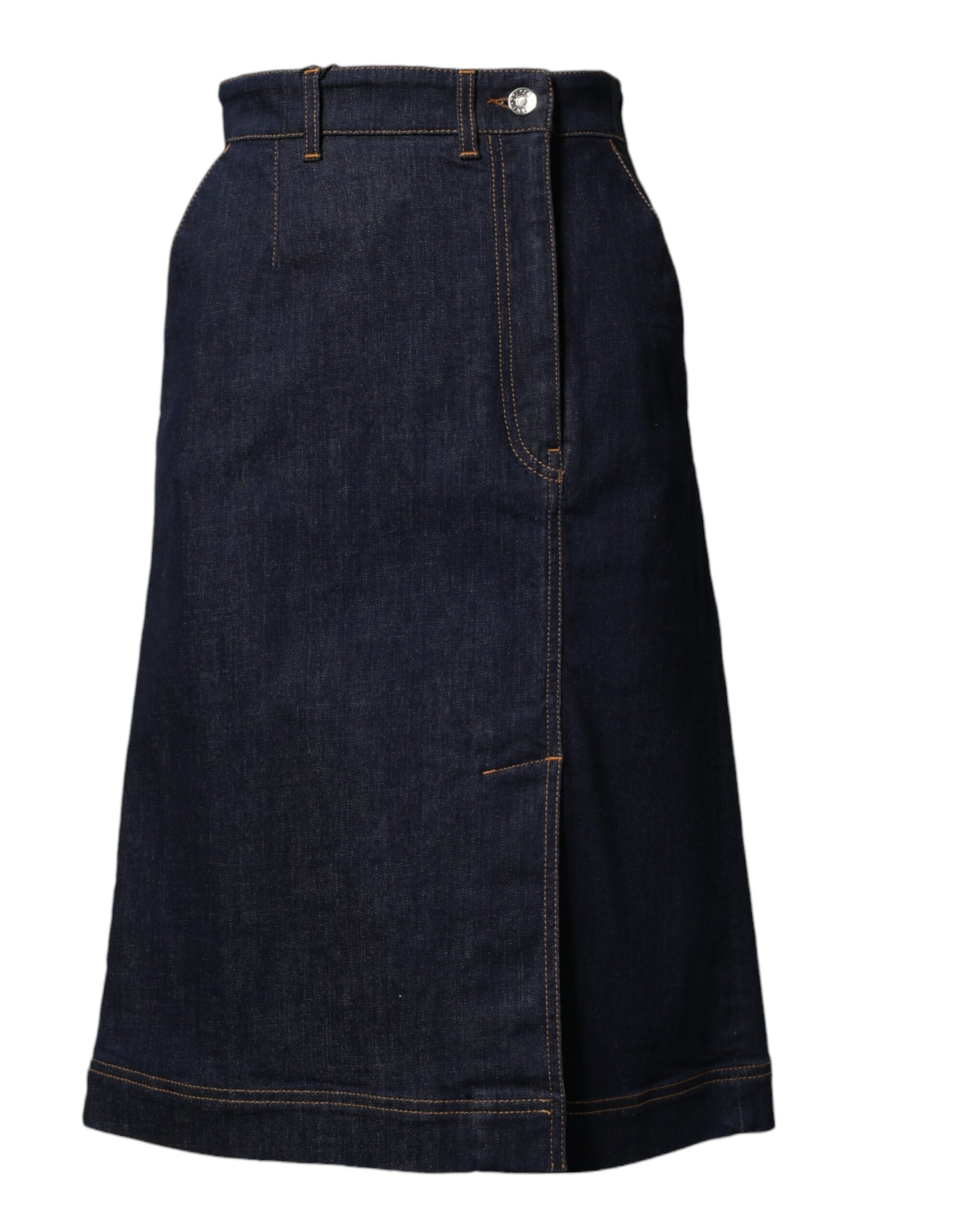 Dolce & Gabbana Dark Blue Cotton A-line Denim Midi Skirt - Image 2