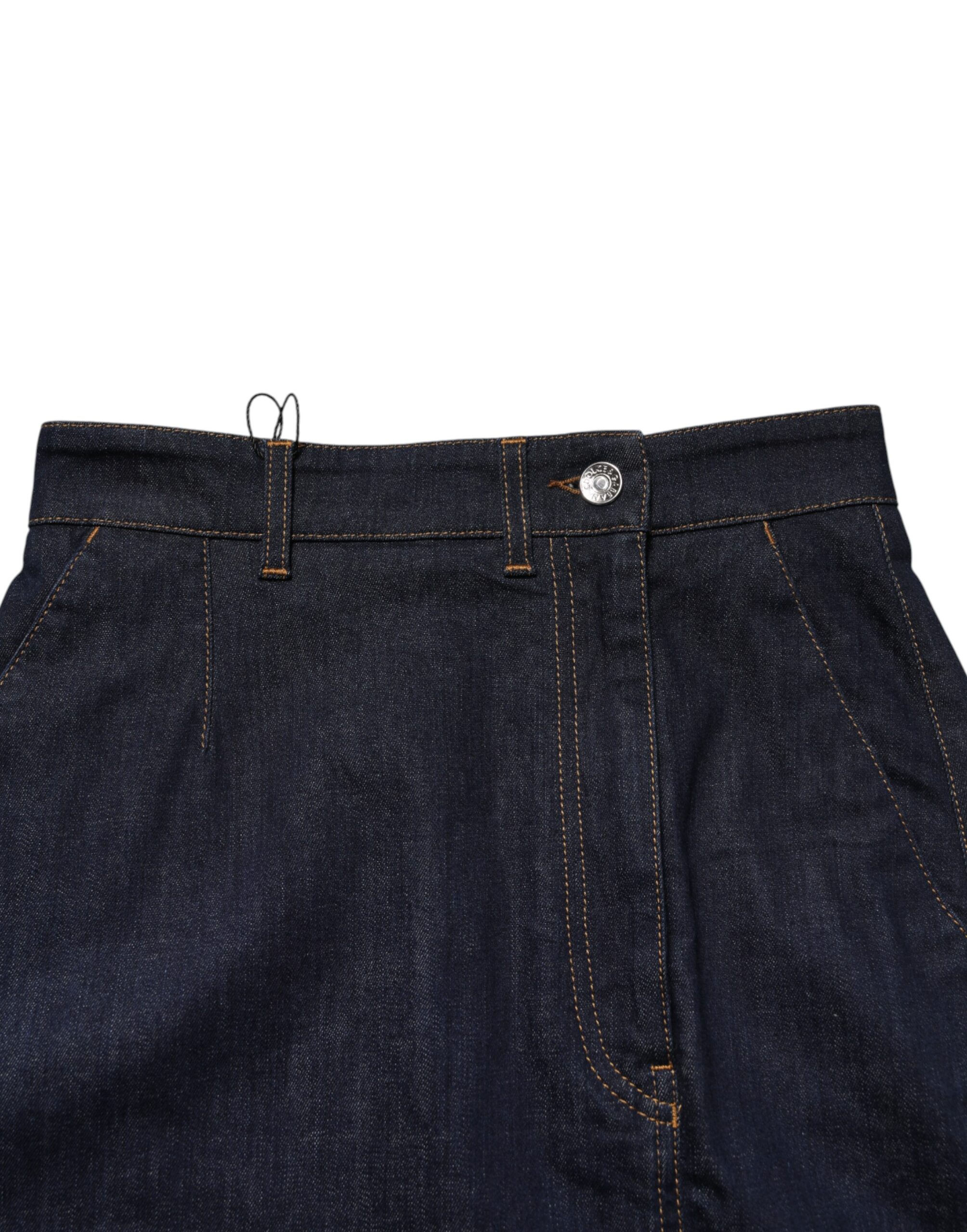 Dolce & Gabbana Dark Blue Cotton A-line Denim Midi Skirt - Image 4