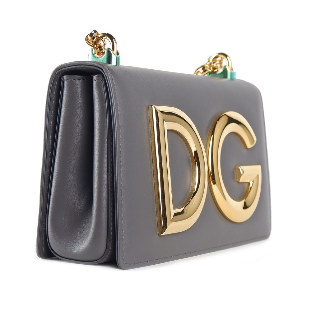 Dolce & Gabbana Gray Calfskin Women Shoulder Bag - Image 3