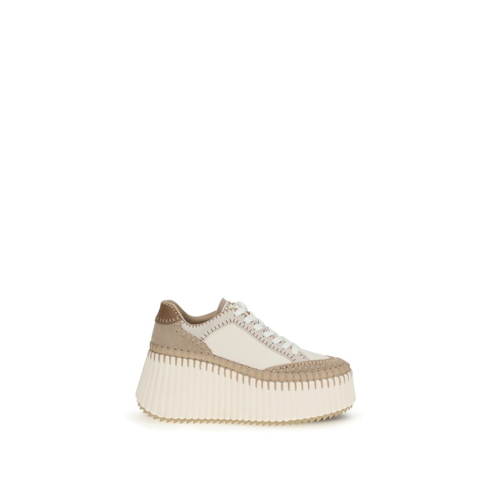 ChloƩ Cream Calf Leather Bos Taurus Platform Sneakers