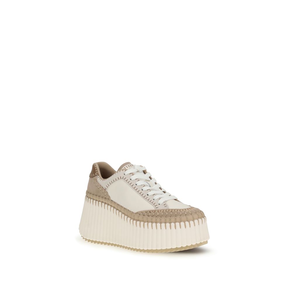 ChloƩ Cream Calf Leather Bos Taurus Platform Sneakers - Image 2