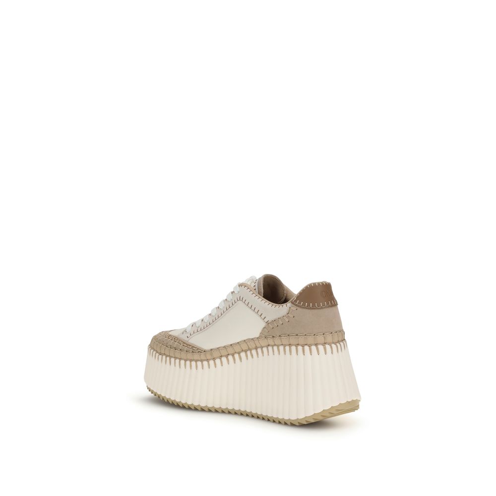 ChloƩ Cream Calf Leather Bos Taurus Platform Sneakers - Image 3