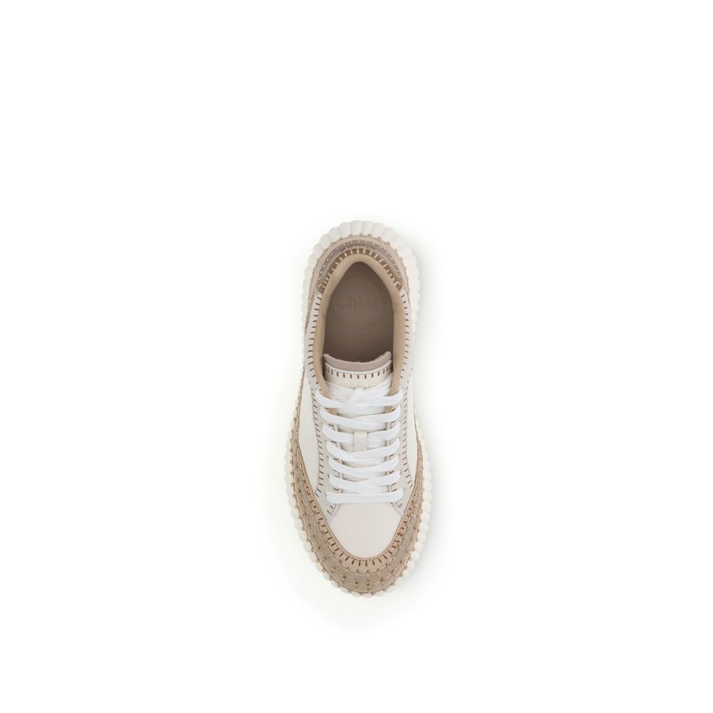 ChloƩ Cream Calf Leather Bos Taurus Platform Sneakers - Image 4