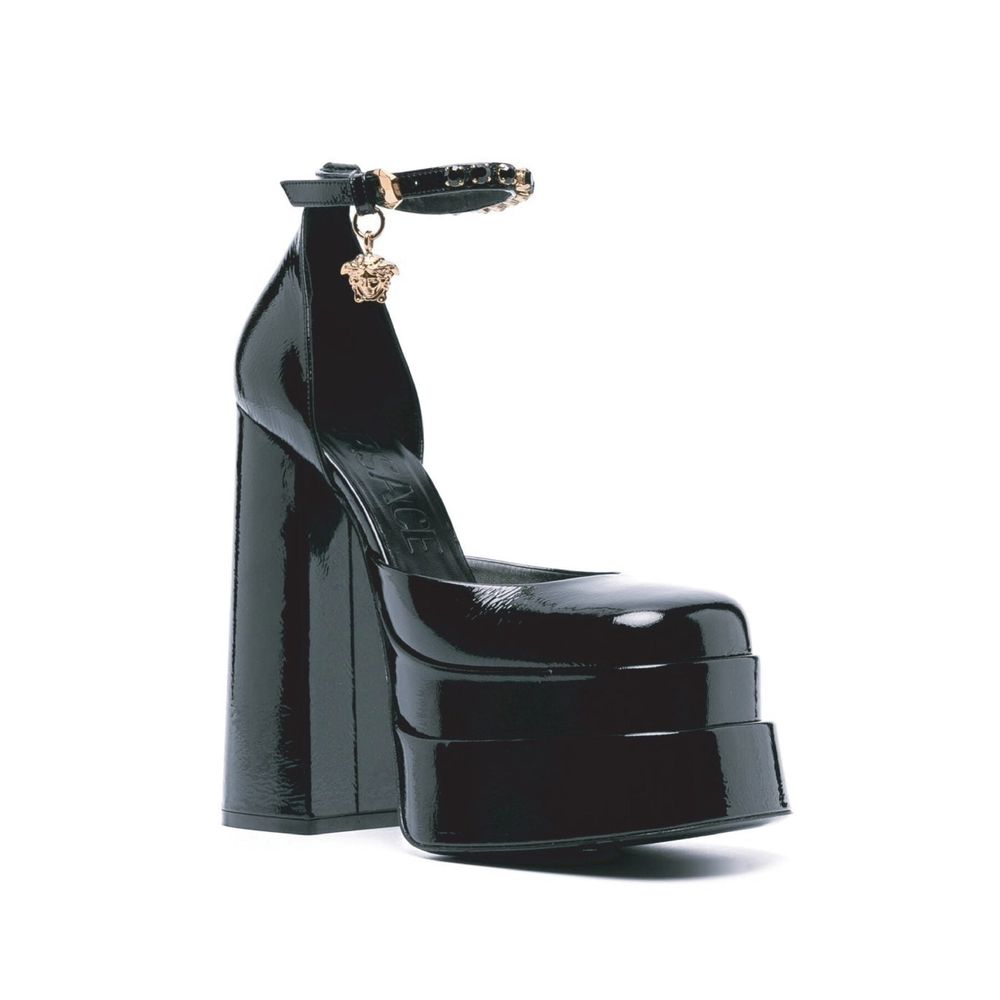 Versace Black Calfskin Platform Sandals - Image 2