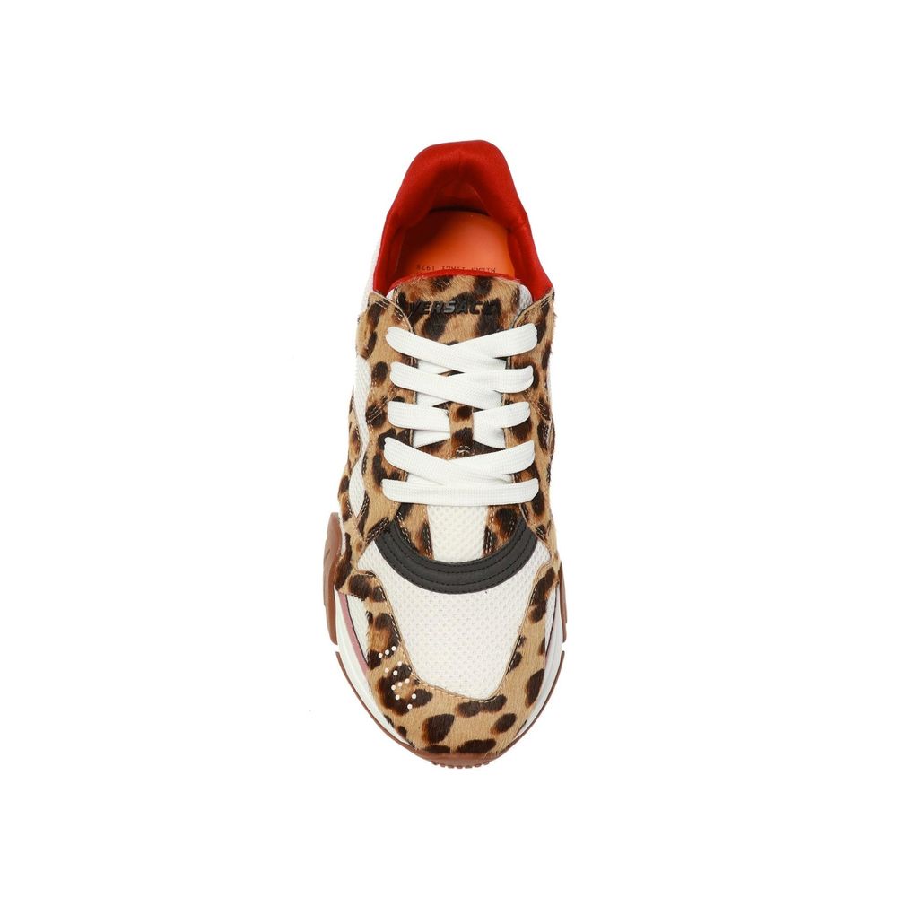Versace Beige Leather Chunky Sneakers - Image 4
