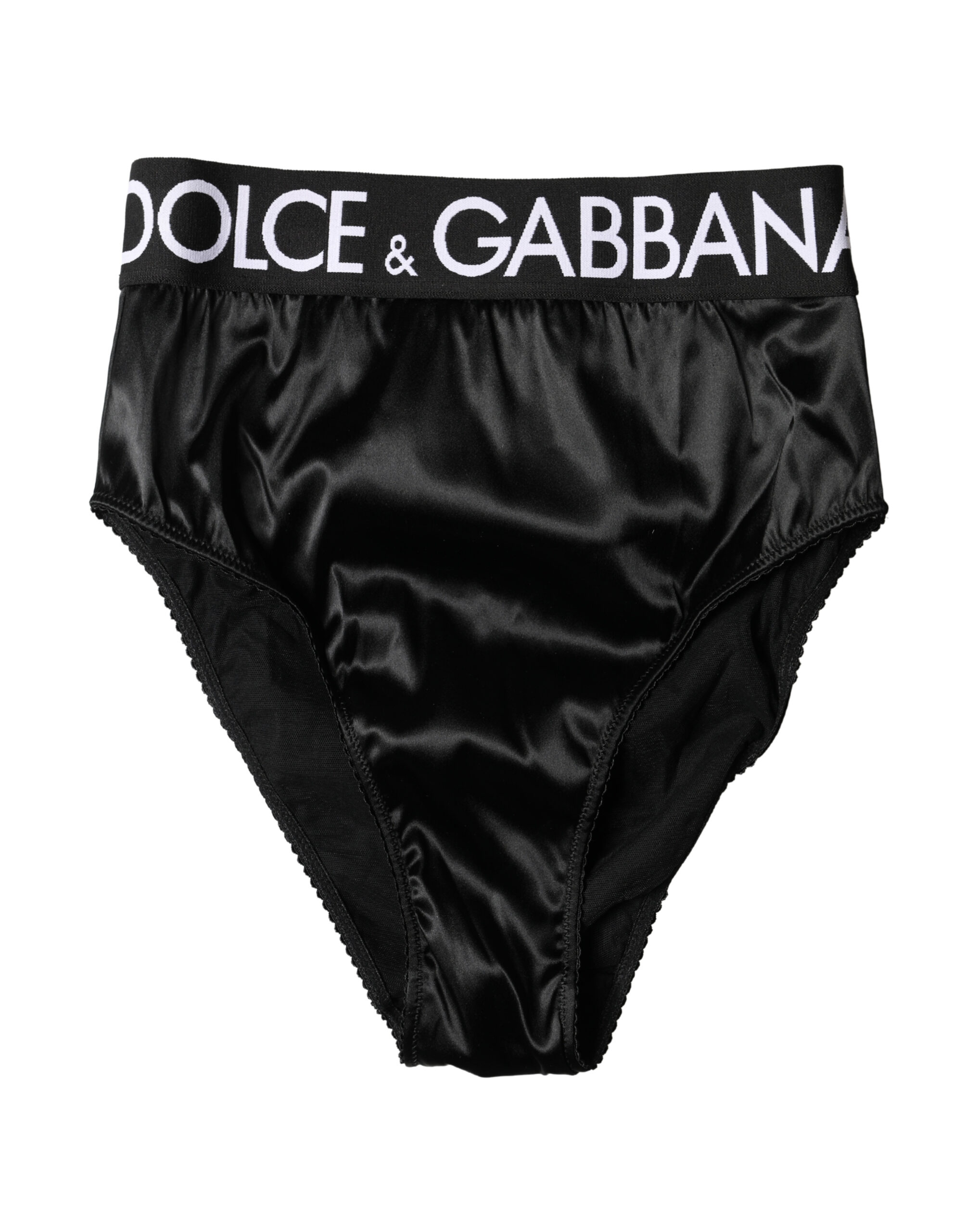 Dolce & Gabbana Black Satin High-Waist Brief Logo Women Underwear - Image 2