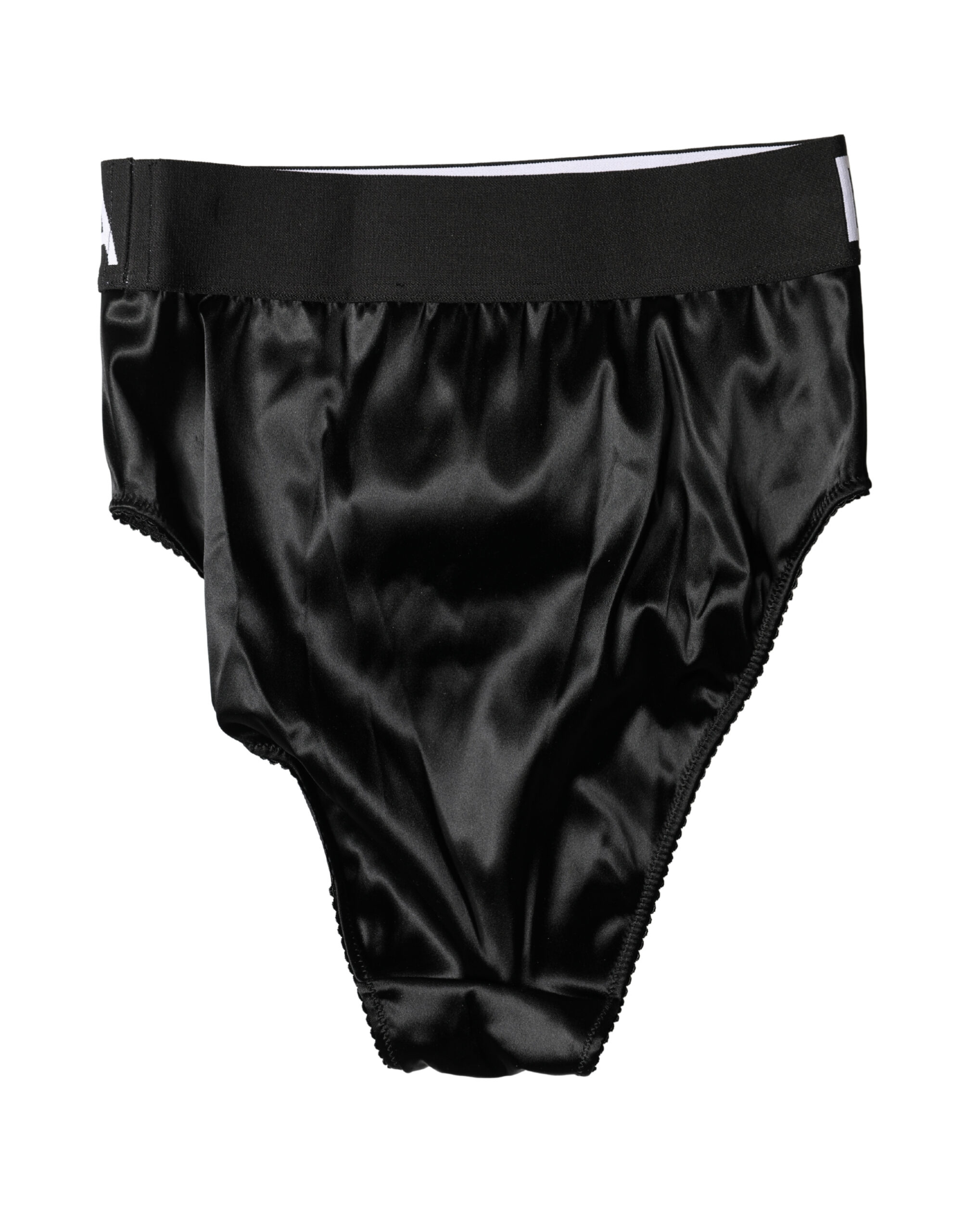 Dolce & Gabbana Black Satin High-Waist Brief Logo Women Underwear - Image 3