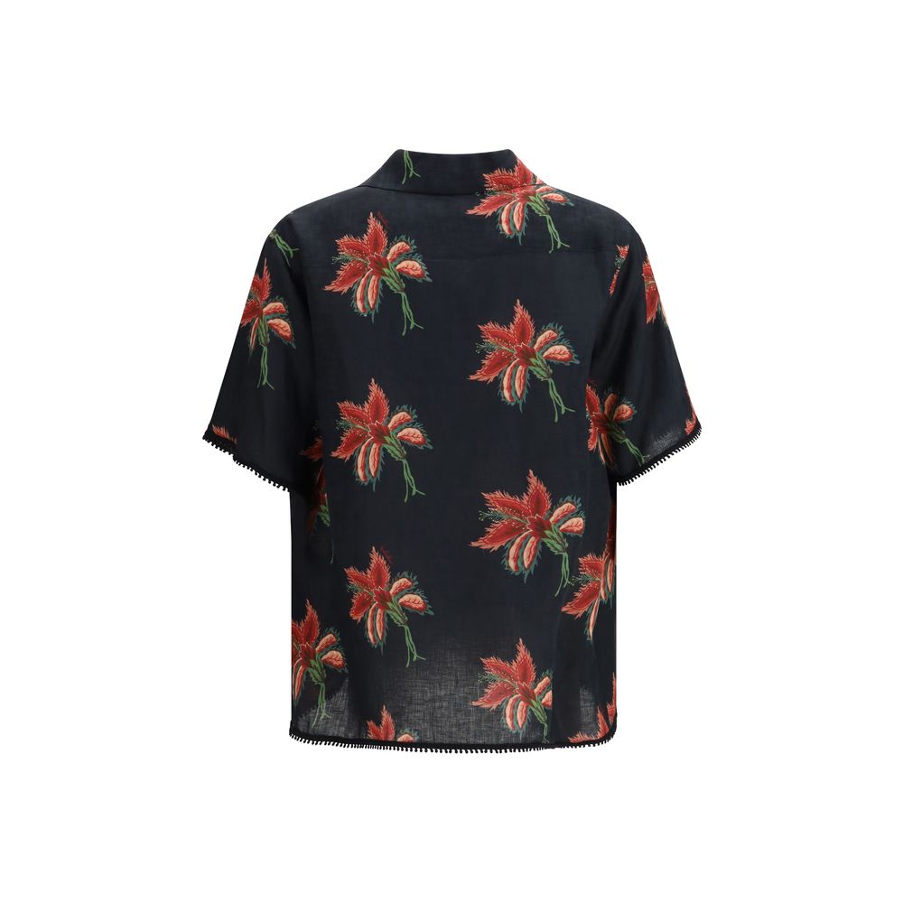 Valentino Black Linen Pattern Shirt - Image 2