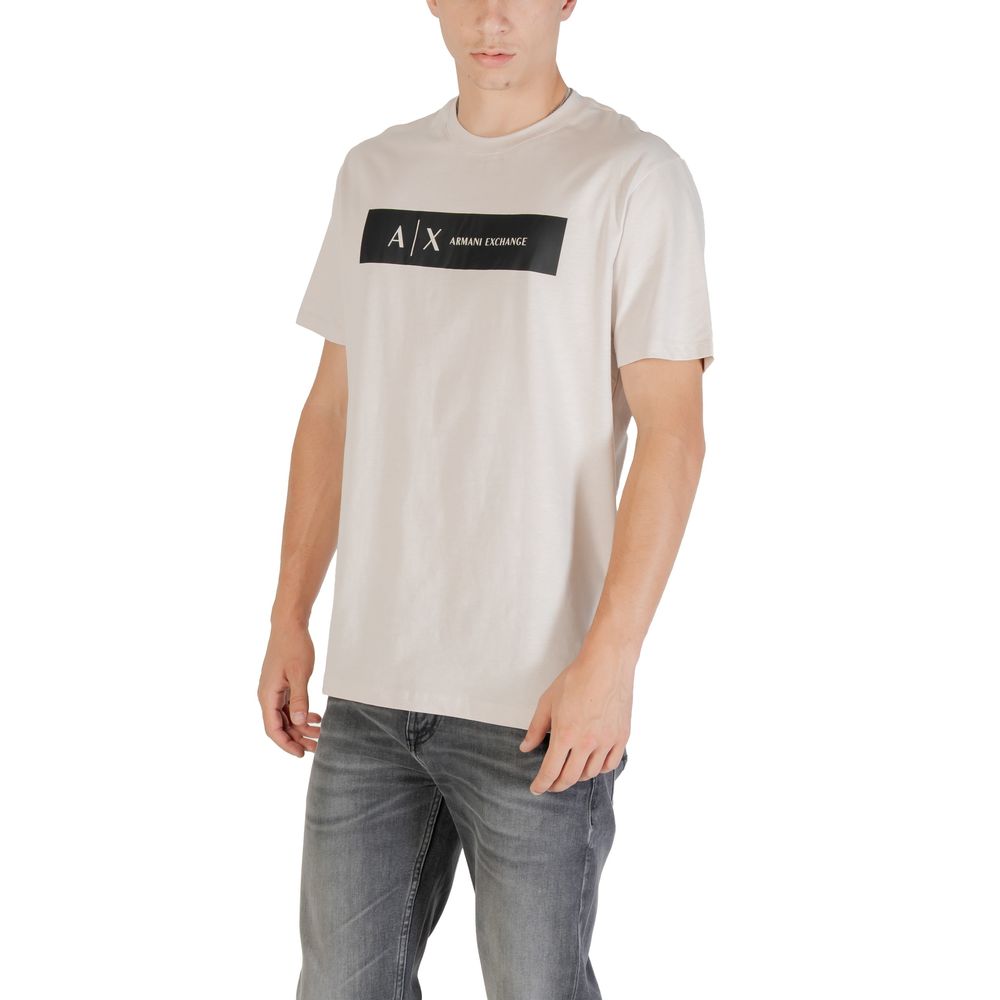 Armani Exchange Beige Cotton T-Shirt - Image 4