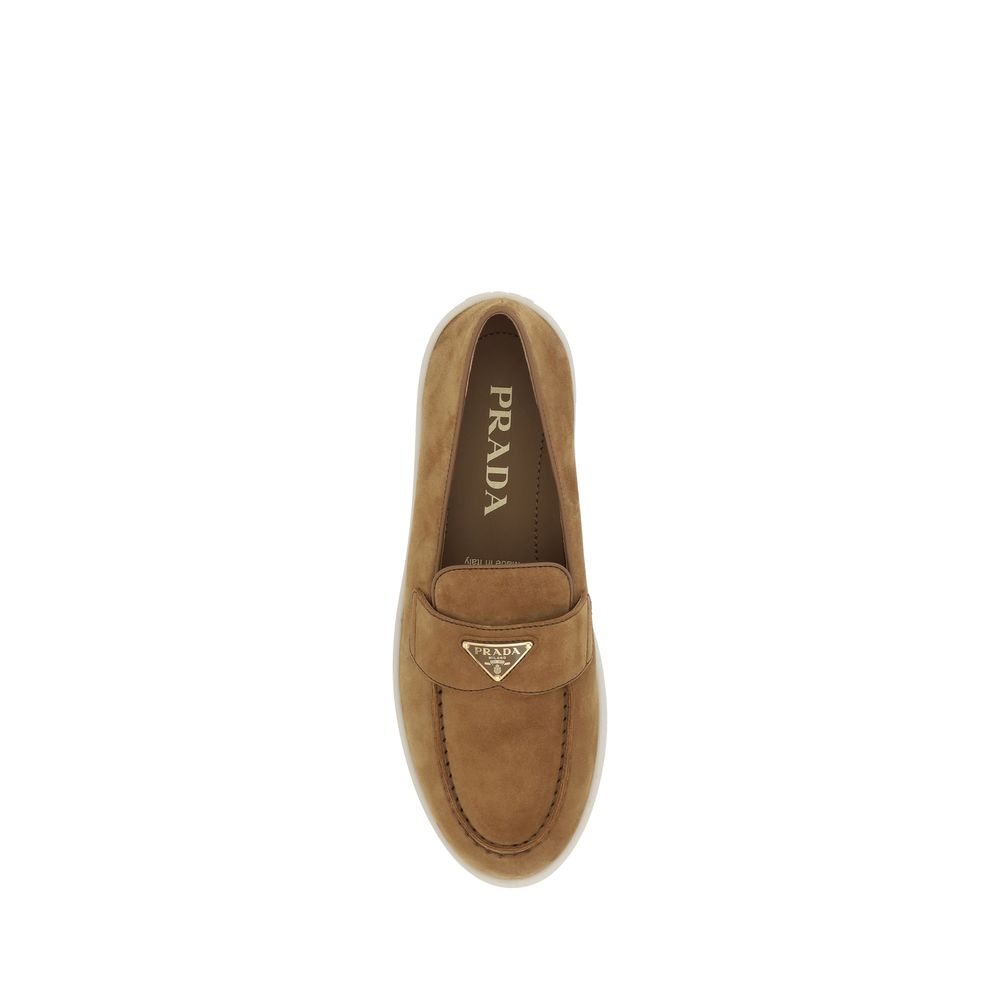 Prada Brown Calf Leather Bos Taurus Slip-On Loafers - Image 4