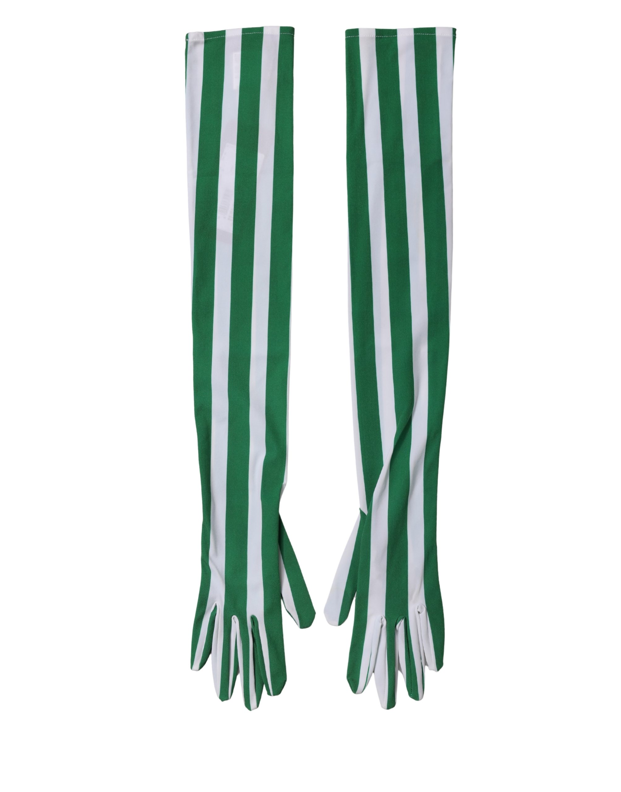 Dolce & Gabbana Green White Stripes Nylon Elbow Length Women Gloves - Image 2
