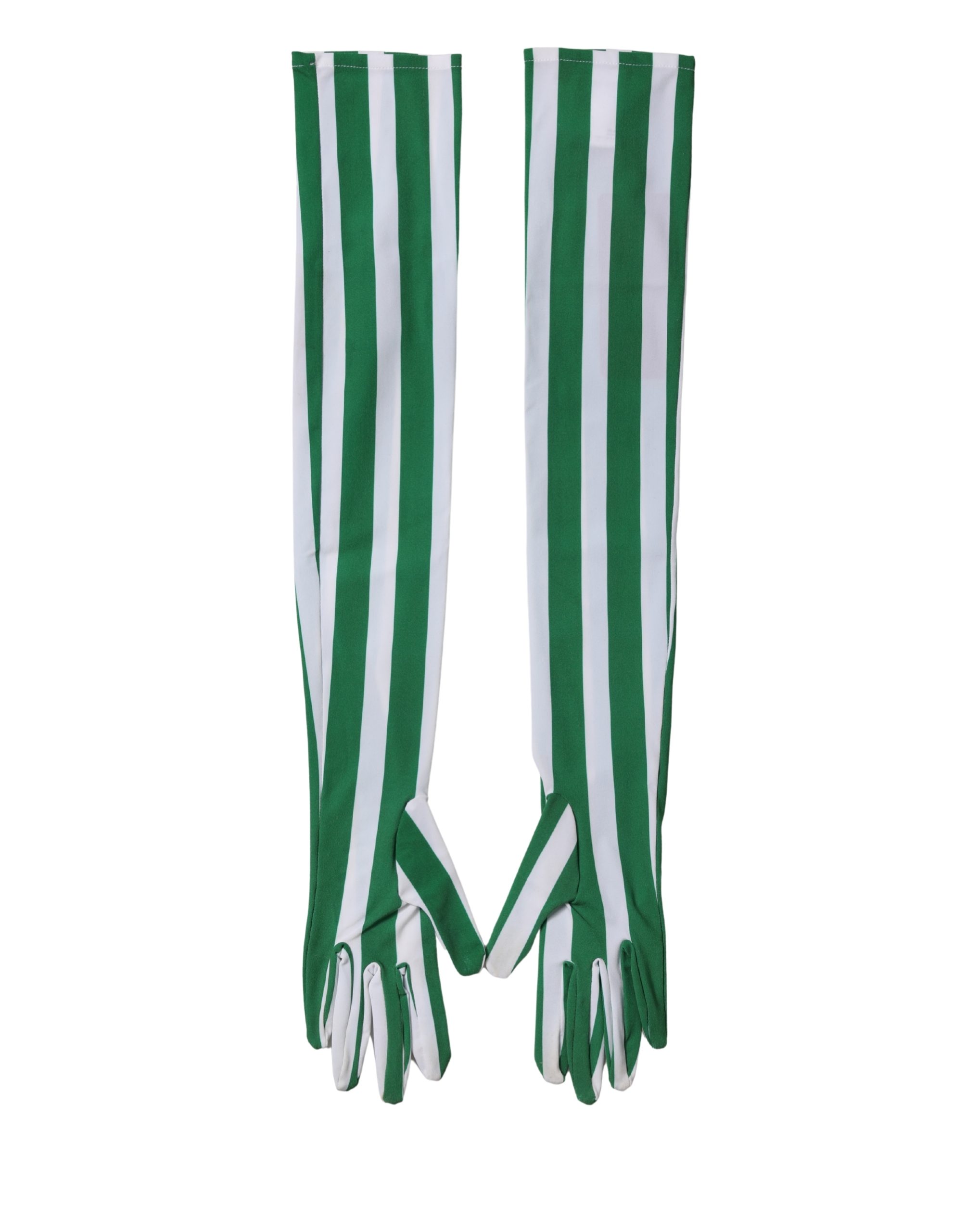 Dolce & Gabbana Green White Stripes Nylon Elbow Length Women Gloves - Image 3