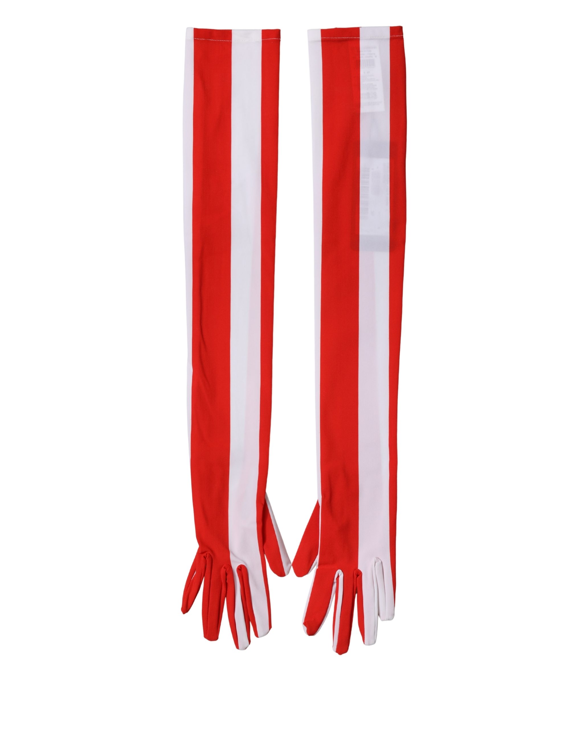 Dolce & Gabbana Red White Stripes Nylon Elbow Length Women Gloves - Image 3