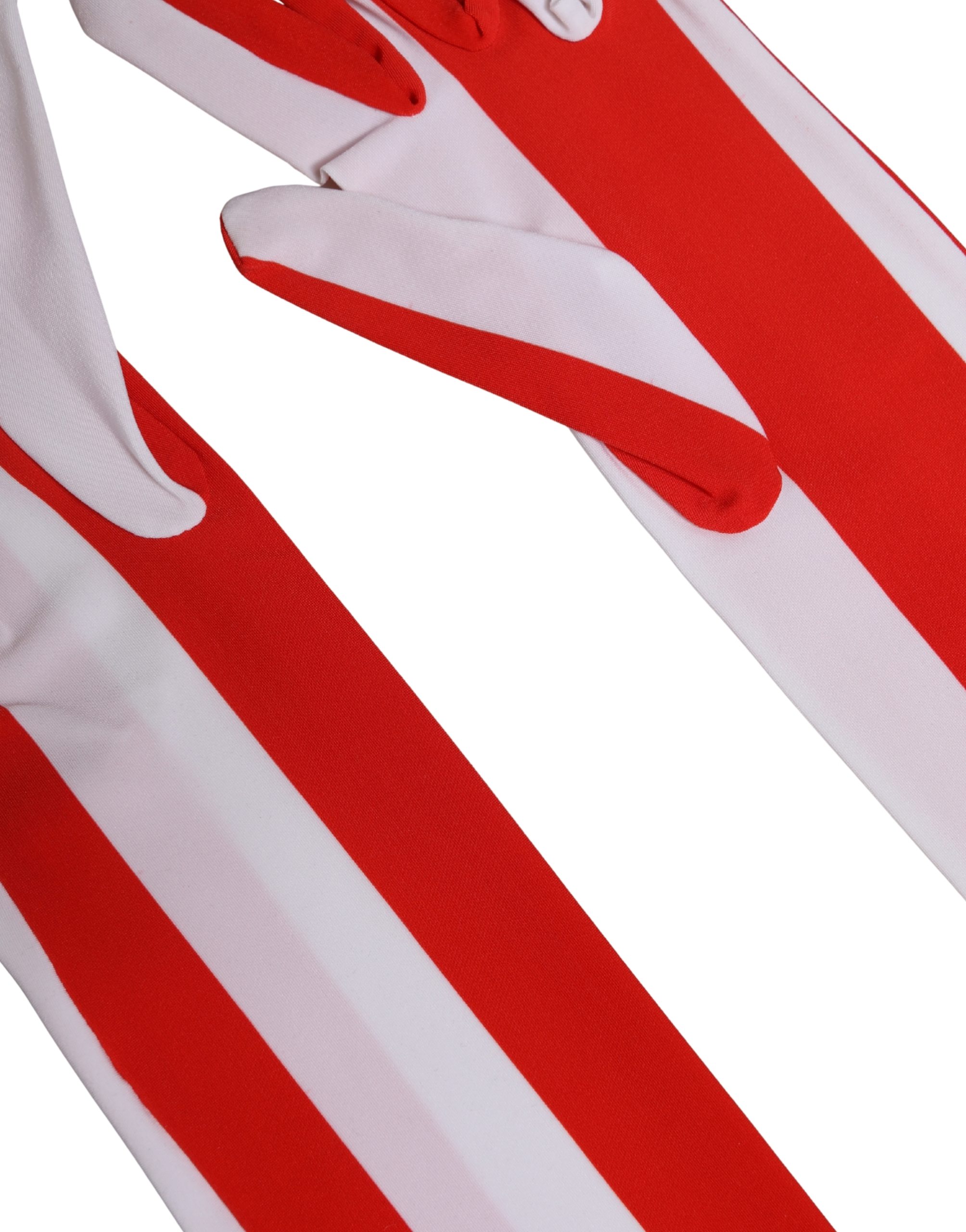Dolce & Gabbana Red White Stripes Nylon Elbow Length Women Gloves - Image 4