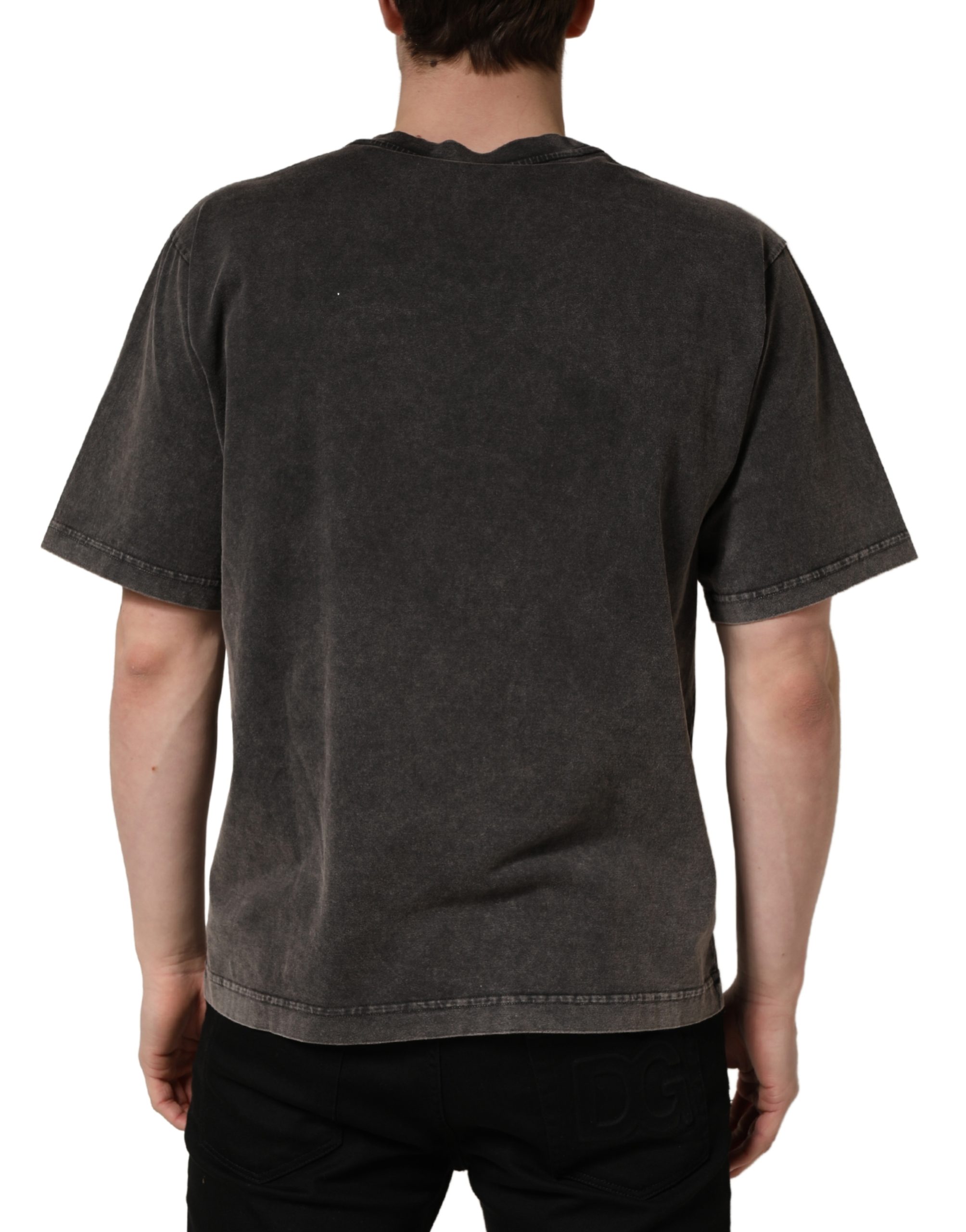 Dolce & Gabbana Gray Logo Embellished Men Crew Neck T-shirt - Image 4