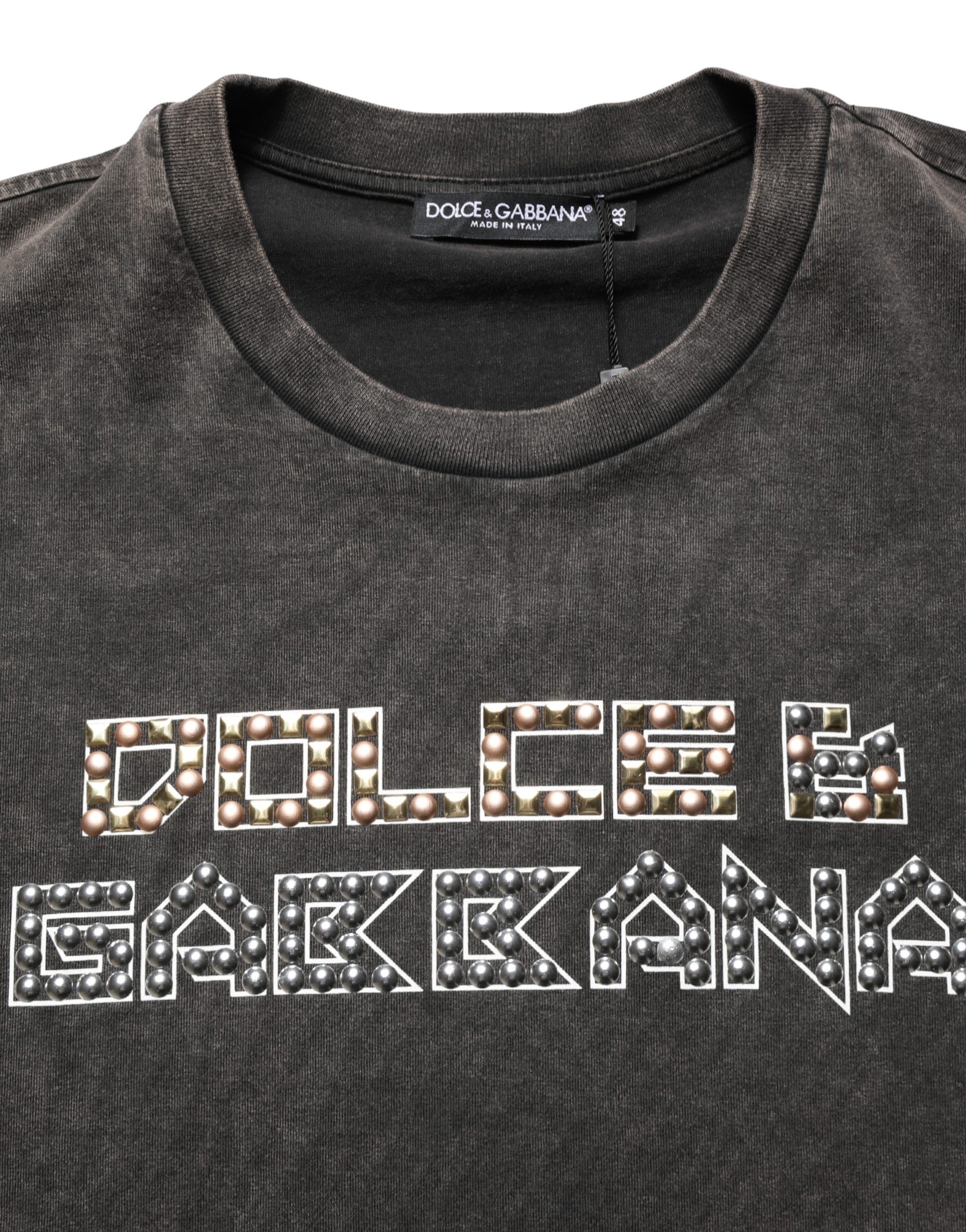 Dolce & Gabbana Gray Logo Embellished Men Crew Neck T-shirt - Image 7