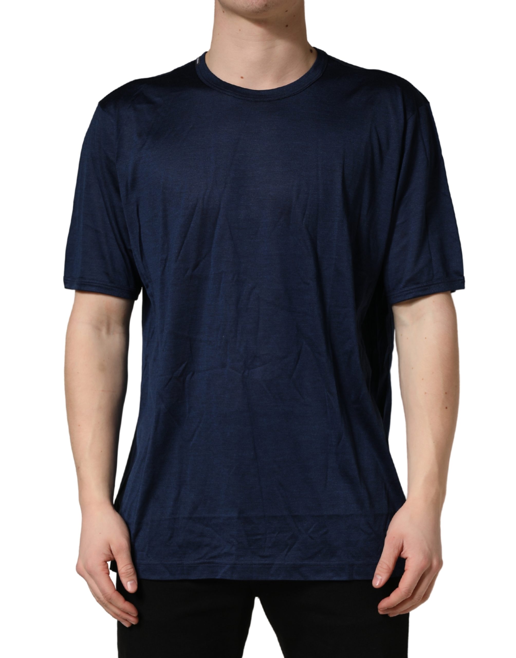 Dolce & Gabbana Dark Blue Silk Short Sleeve CrewNeck T-shirt - Image 2
