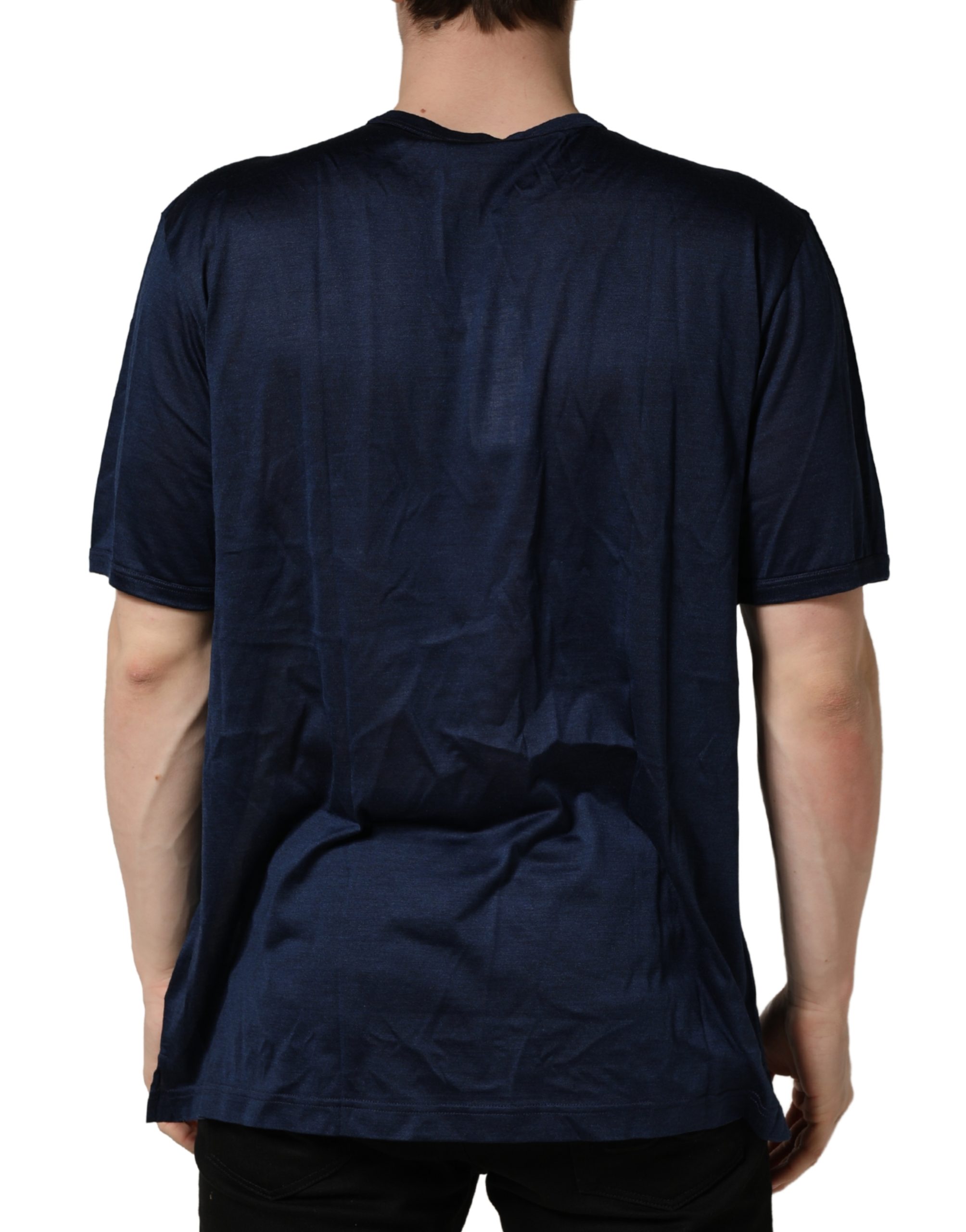 Dolce & Gabbana Dark Blue Silk Short Sleeve CrewNeck T-shirt - Image 4