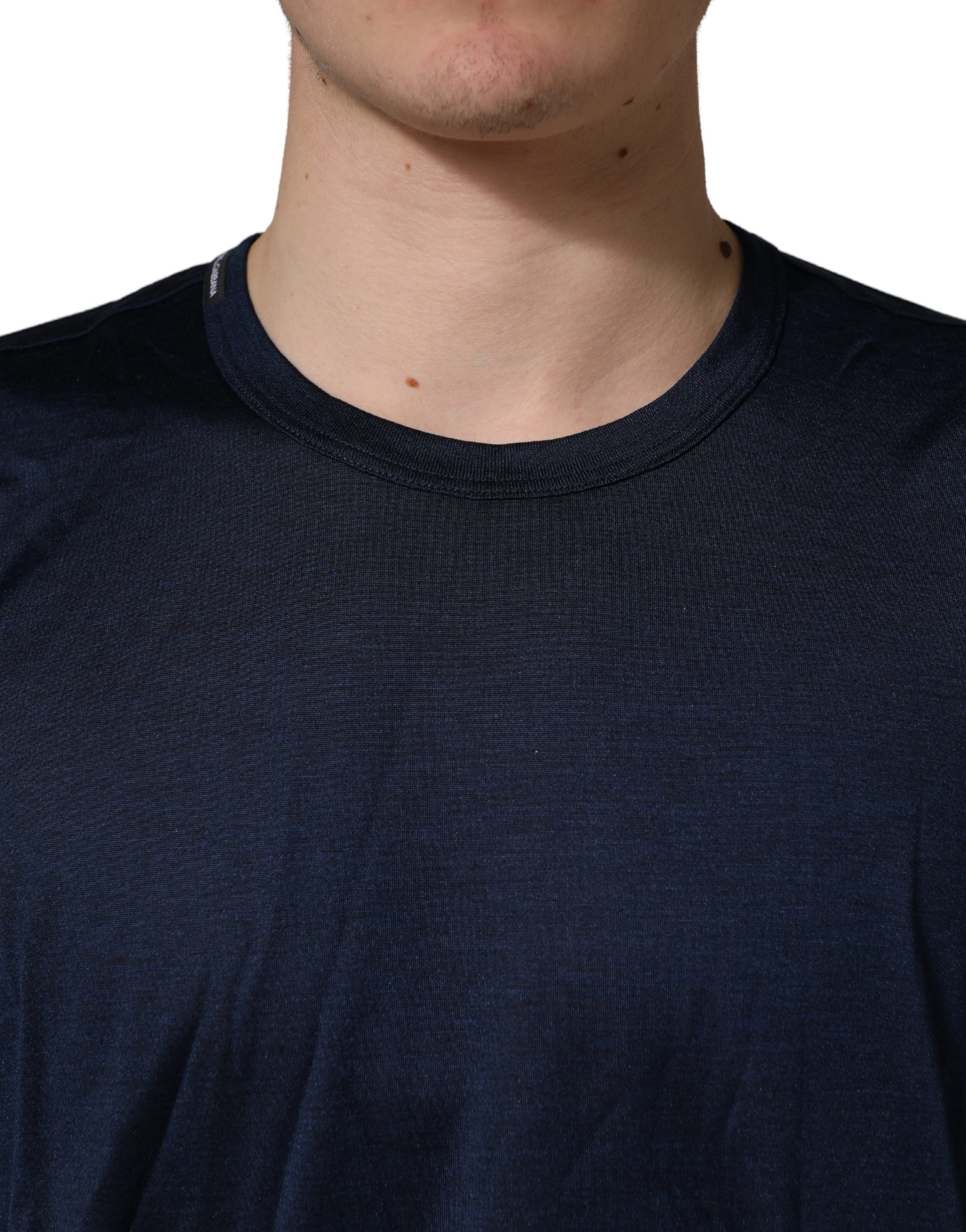 Dolce & Gabbana Dark Blue Silk Short Sleeve CrewNeck T-shirt - Image 5