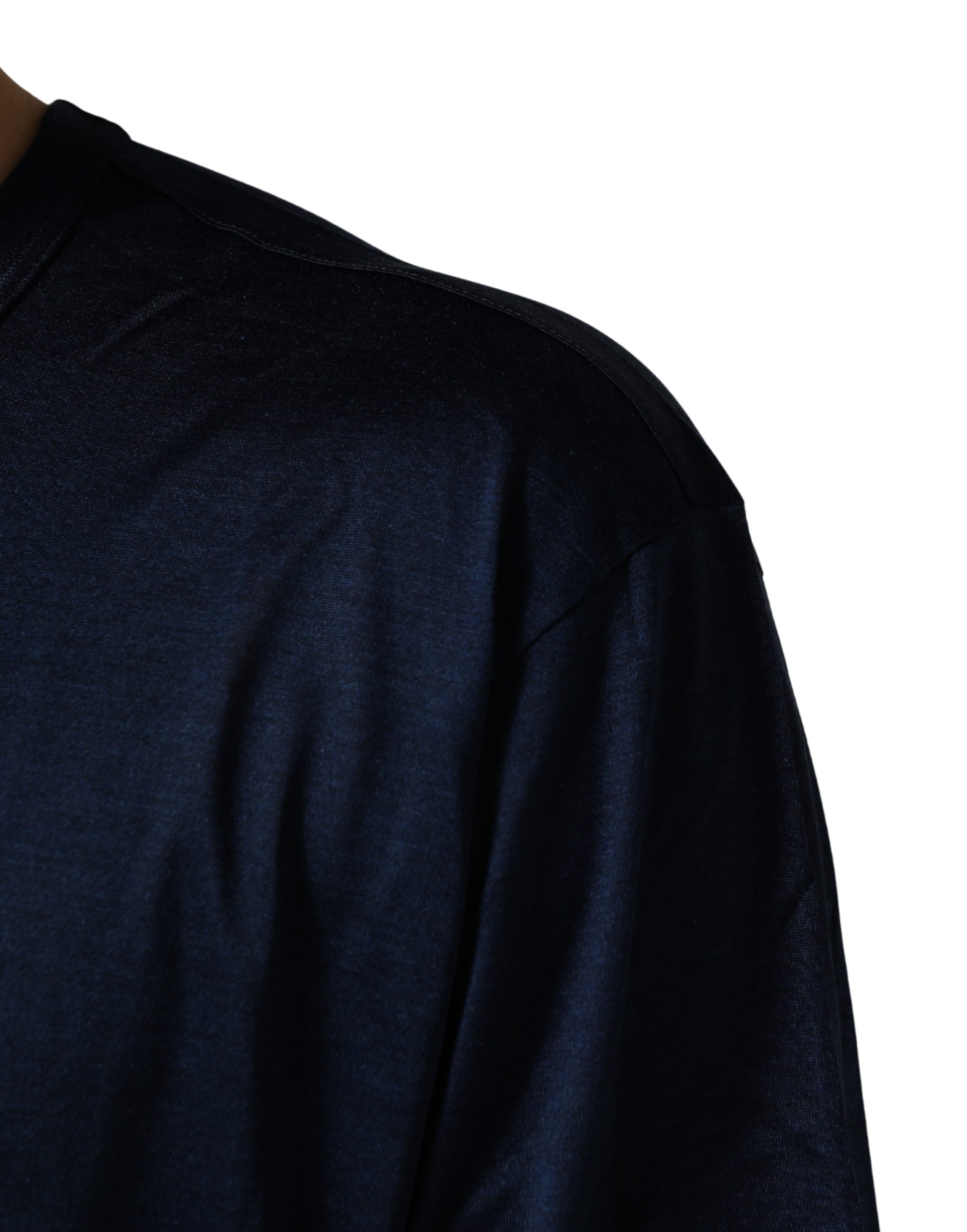 Dolce & Gabbana Dark Blue Silk Short Sleeve CrewNeck T-shirt - Image 6