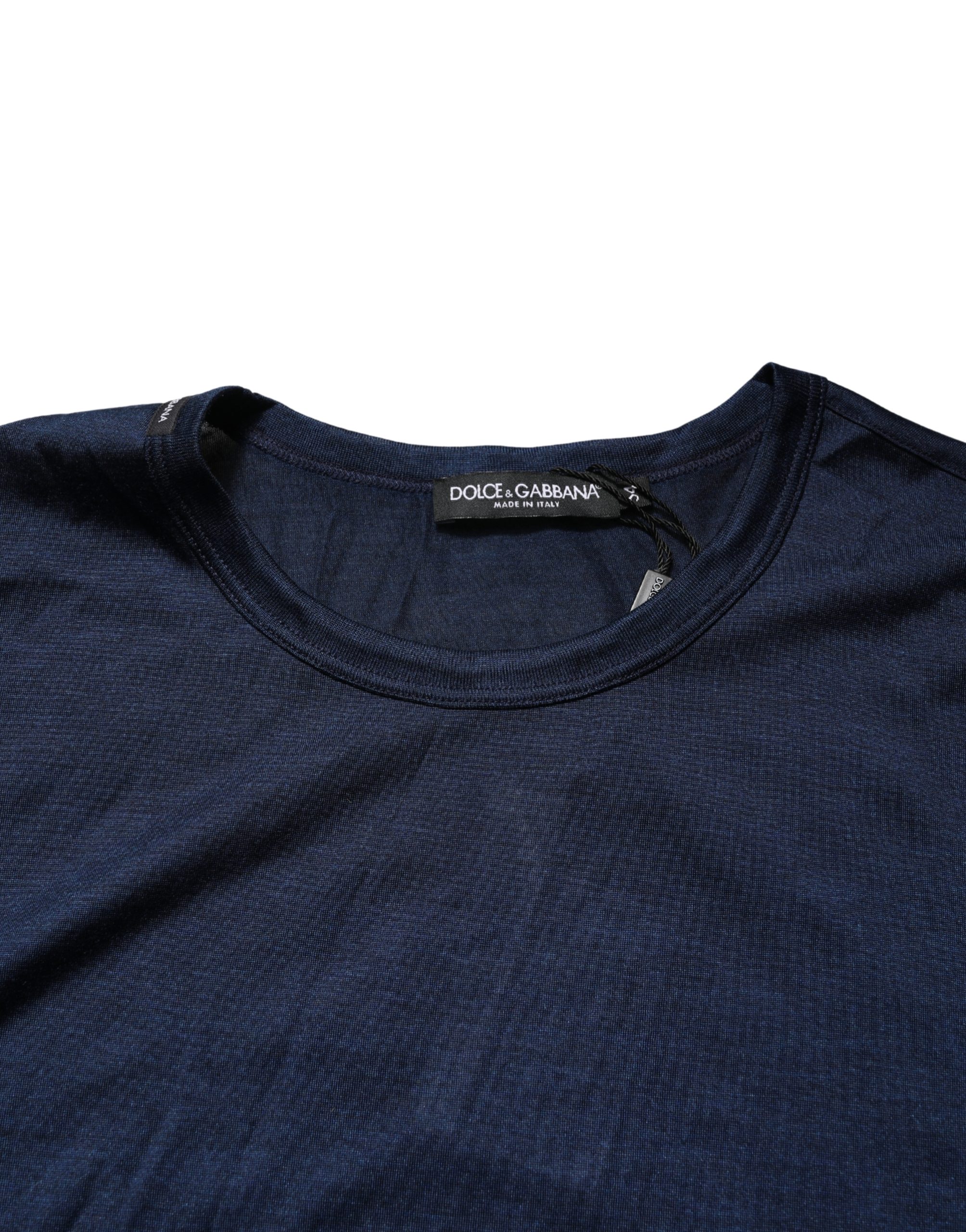 Dolce & Gabbana Dark Blue Silk Short Sleeve CrewNeck T-shirt - Image 7